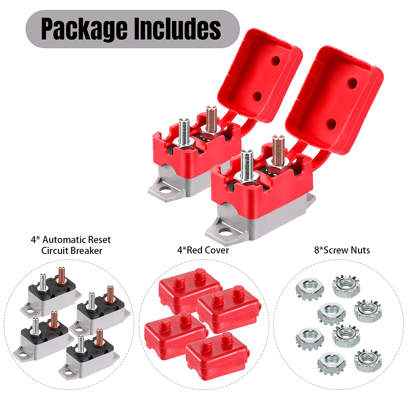 4 Pieces Dc 12V - 24V Automatic Reset Circuit Breaker Circuit Breaker With Cover Stud Bolt For Automotive And More (25 Amp)