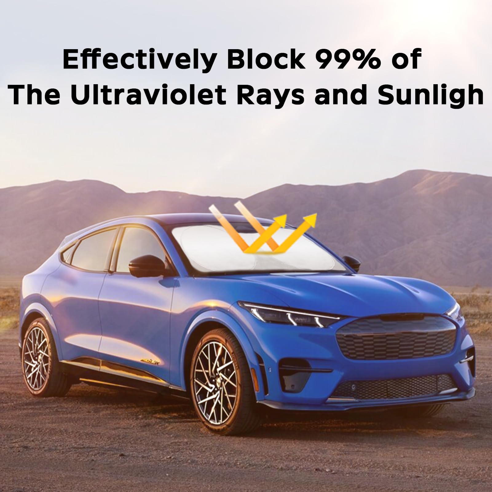 Boodancars For 2024 Mustang Mach-E Windshield Sunshade Sun Shades For 2019-2023 Ford Mustang Mach E 4Door, Custom-Fit Windshield