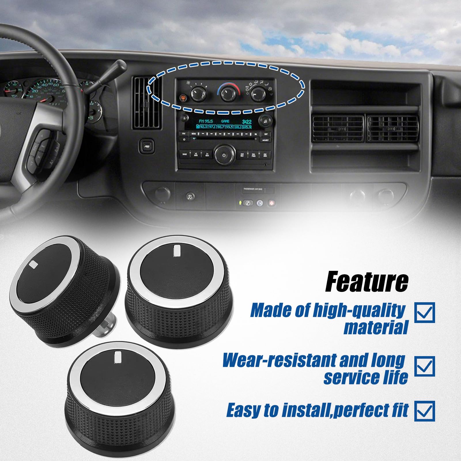 84141127 3Pcs Express Heater Ac Temperature Control Knob Fit For 2008-2017 Chevrolet