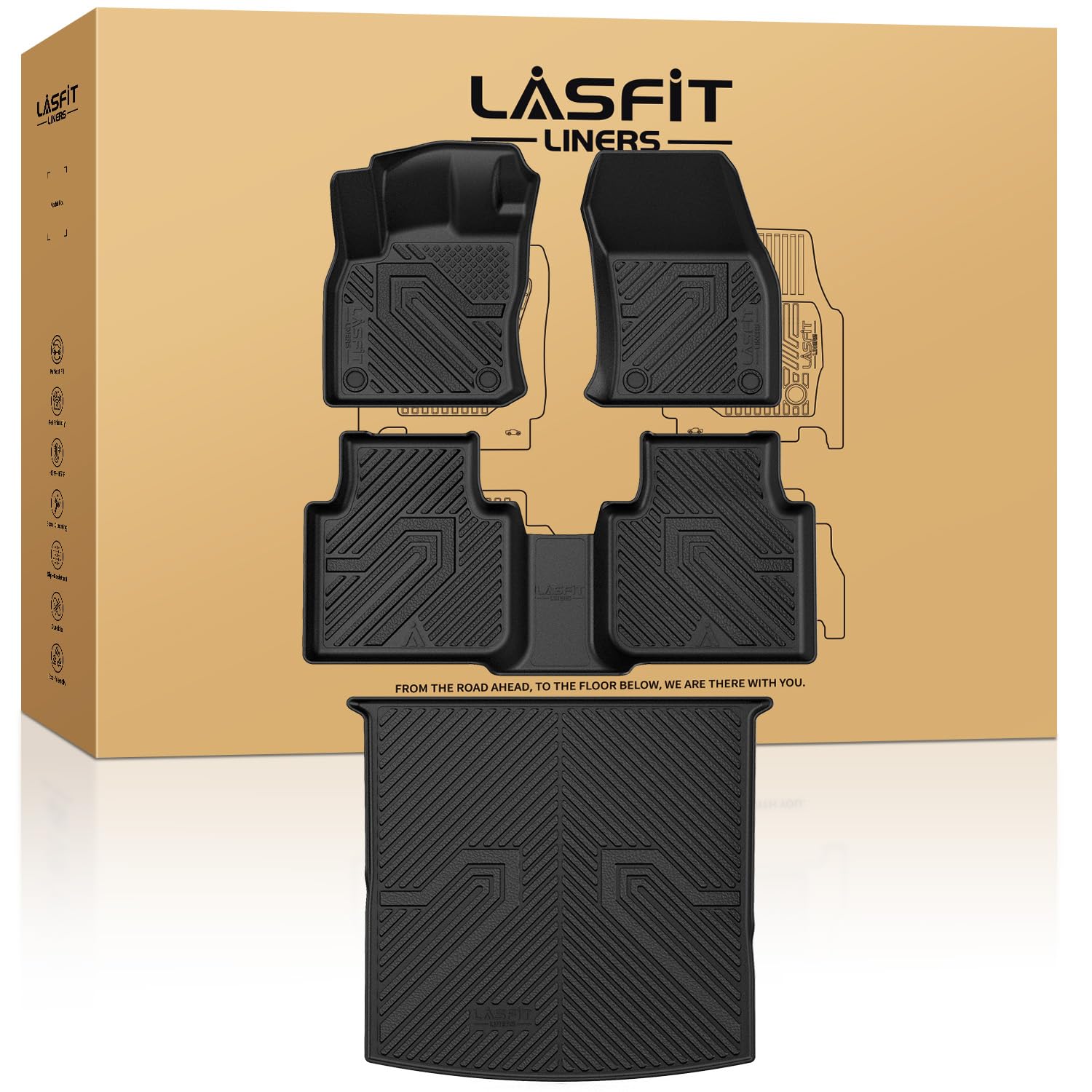 Lasfit Floor Mats & Cargo Mats For Volkswagen Vw Tiguan 2024 2023 2022 2021 2020 2019 2018 (Only Fit 5 Seats) All Weather Tpe Cu