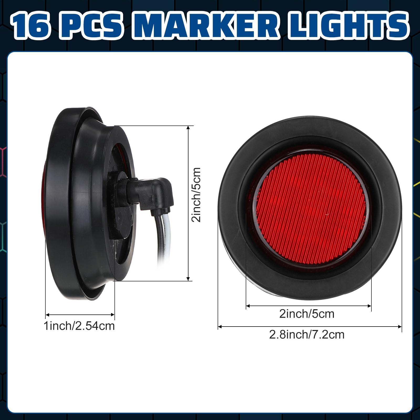 Treela 16 Pcs 2 Inch Led Marker Lights Waterproof Sealed 10 Leds Round Trailer Light With Rubber Flush Mount Grommet 2 Prong Wir