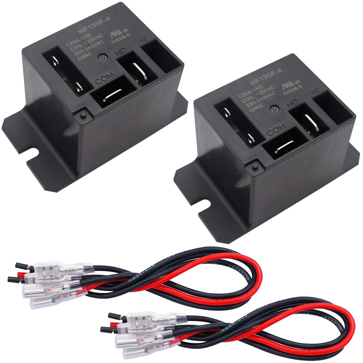 Tnisesm 2Pcs Power Relay Spst(1 No) Ac120V Coil, 30A Spst 120 Vac With Flange Mounting And 8 Quick Connect Terminals Wires Mini 