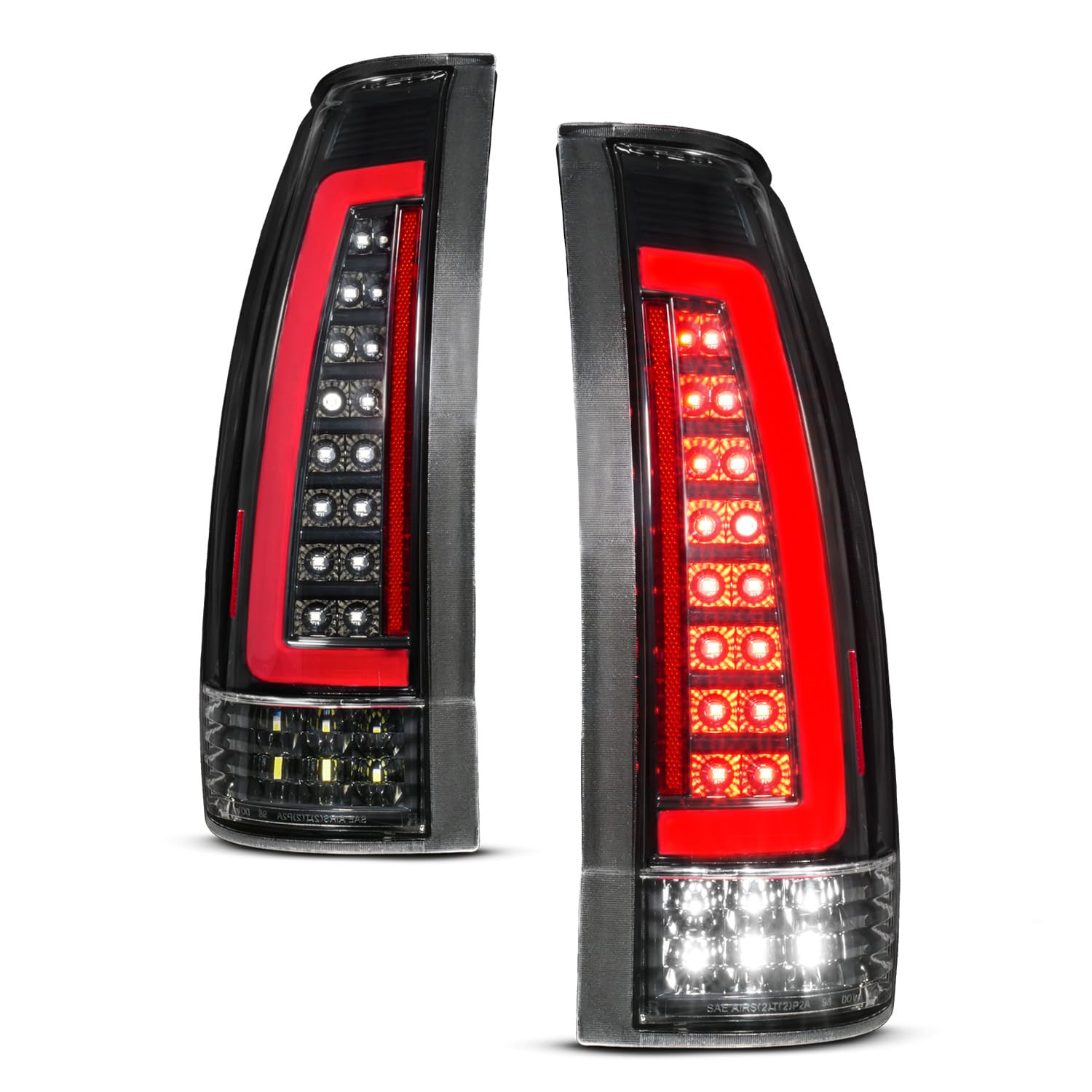 AmeriLite Full LED C-Type Tube Tail Lights Assembly Set for 1988-2000 Chevy GMC C/K Truck - Clear Matte Black - Driver & Passenger Side