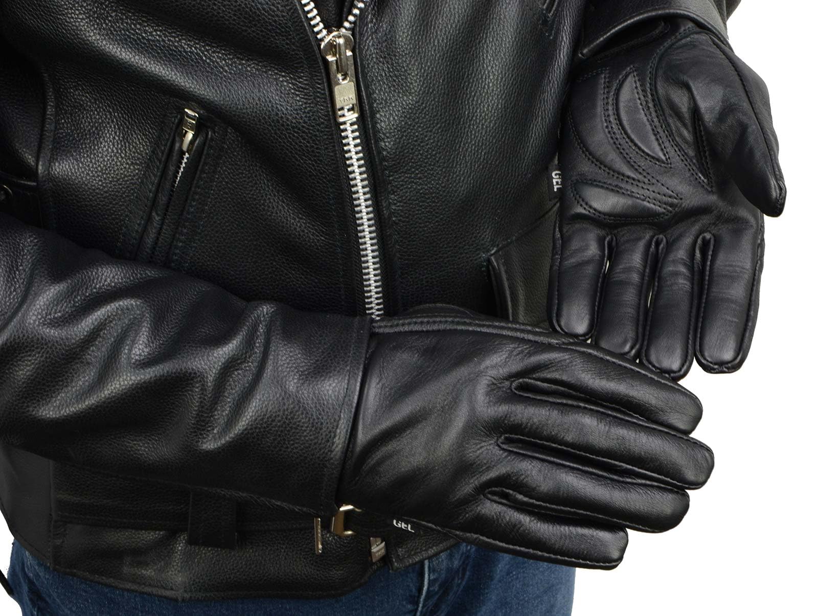 Milwaukee Leather Mg7510 Men'S Black Leather Gel Padded Palm Short Wrist Motorcycle Hand Gloves W/ ‘Full Panel Cover’ - Large