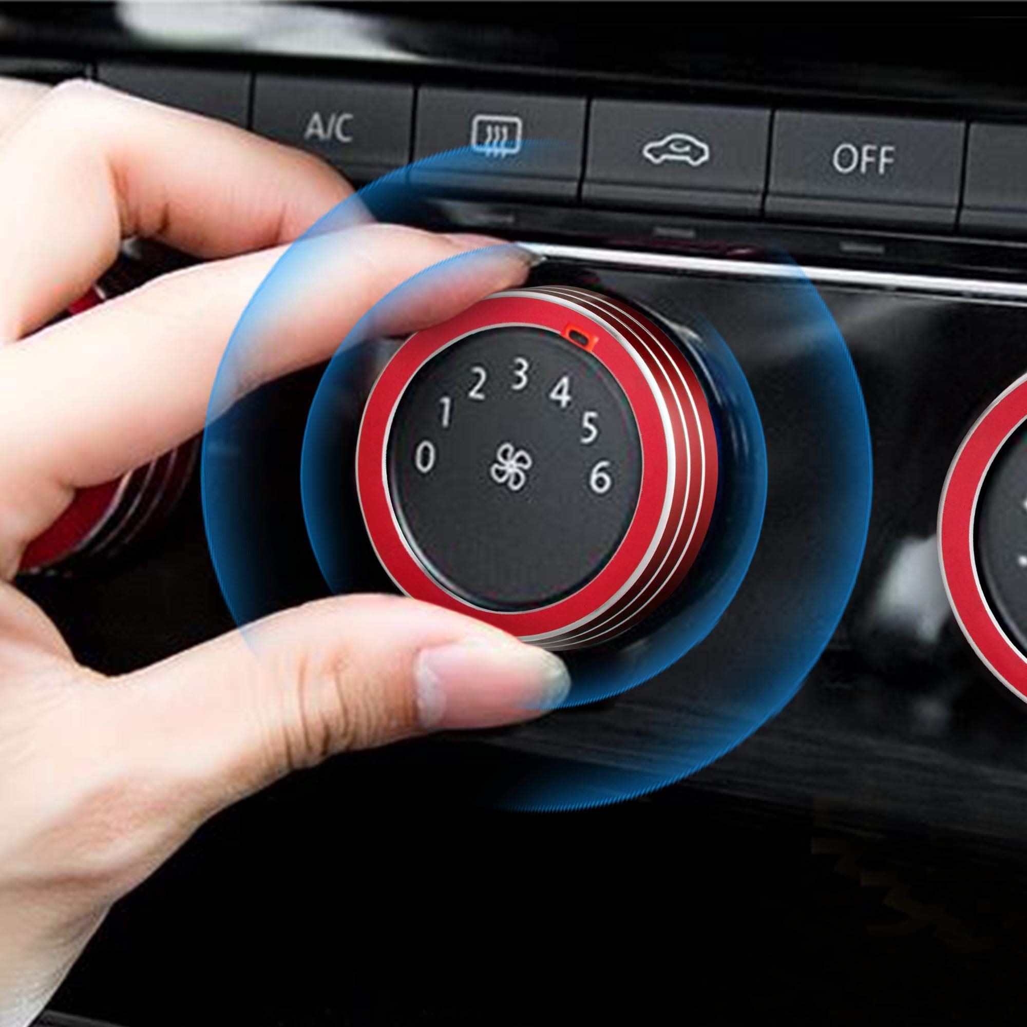 Tomall 3Pcs Aluminum Centre Console Cover Compatible With Volkswagen Mk7 Golf Gti 2015 2016 2017 2018 2019 2020 Ac Air Conditioning Knob Button Cover Trim Decoration Ring (Red)