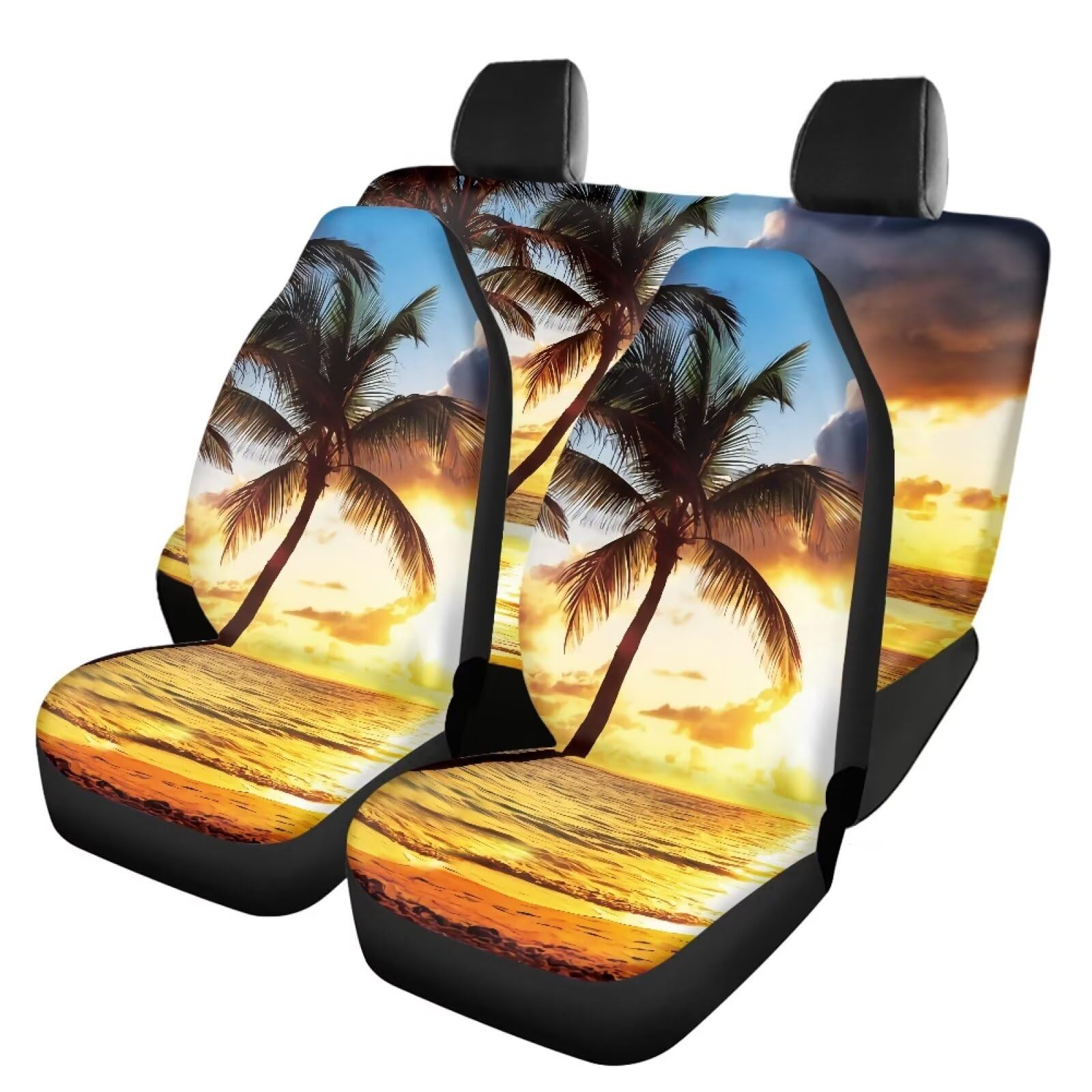 Wanyint Hawaiian Palm Tree Gold Blue Car Seat Covers Universal Fit Car Front Seat Protector + Back Bench Cover Full Set of 4, Ea