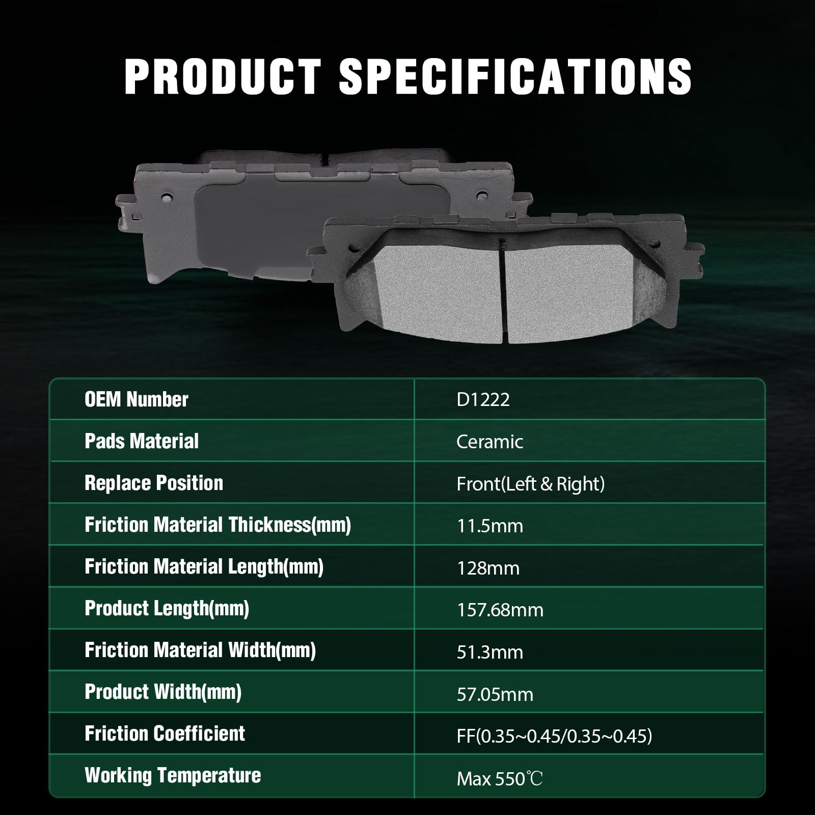 Automuto 4Pcs Front Ceramic Disc Brake Pads Set D1222 For Lexus Es350 2007-2018,For Toyota Avalon 2008-2018,For Toyota For Camry