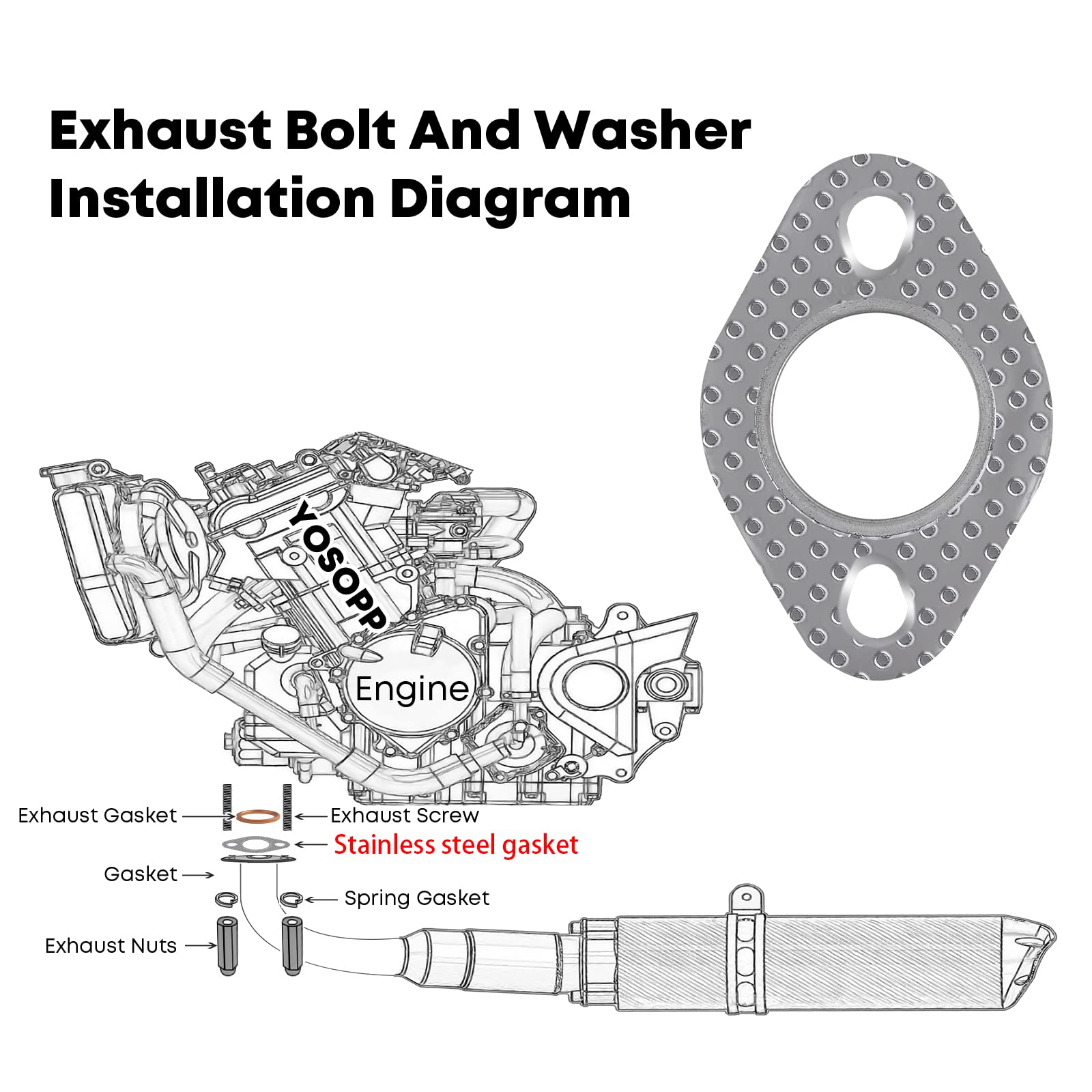YOSOPP GY6 Exhaust Gasket - 50cc 70cc 90cc 110cc 125cc 150cc Scooters ATVs - GMB139 Engine Moped Quad 4 Wheeler - Dune Buggy Go