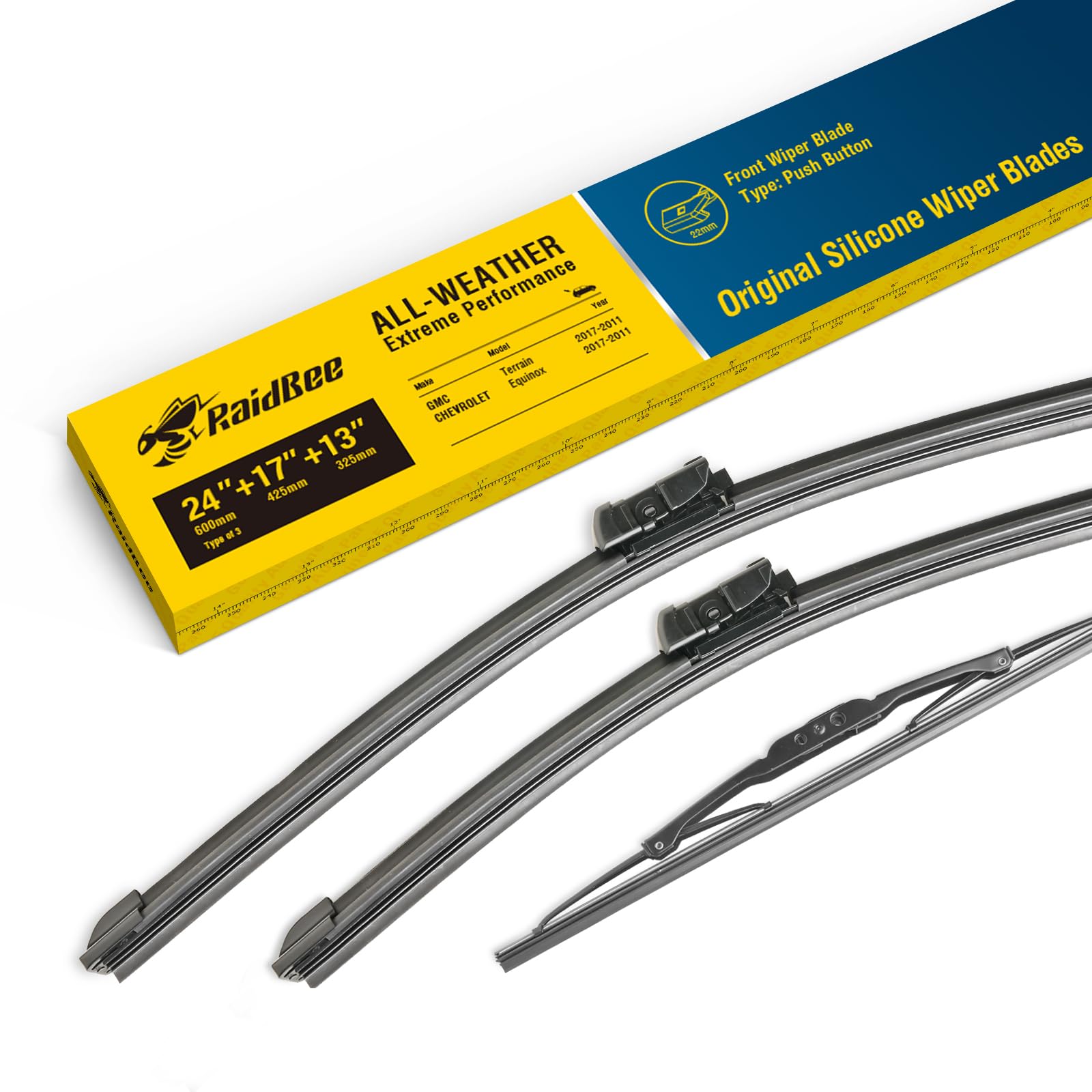 Raidbee Silicone Wiper Blade,3 Set Silicone Quiet Windshield Wiper Blades Automotive Replacement For 2011-2017 Gmc Terrain/Chevr