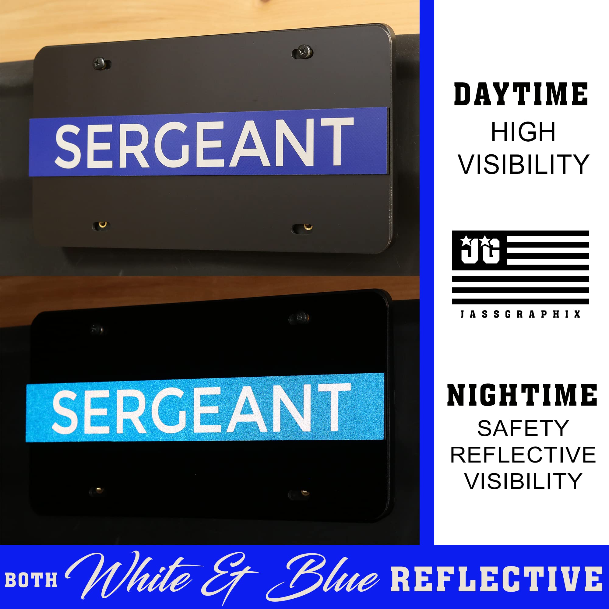 2-D Heavy Duty Reflective Thin Blue Line License Plate Sergeant Made In Usa