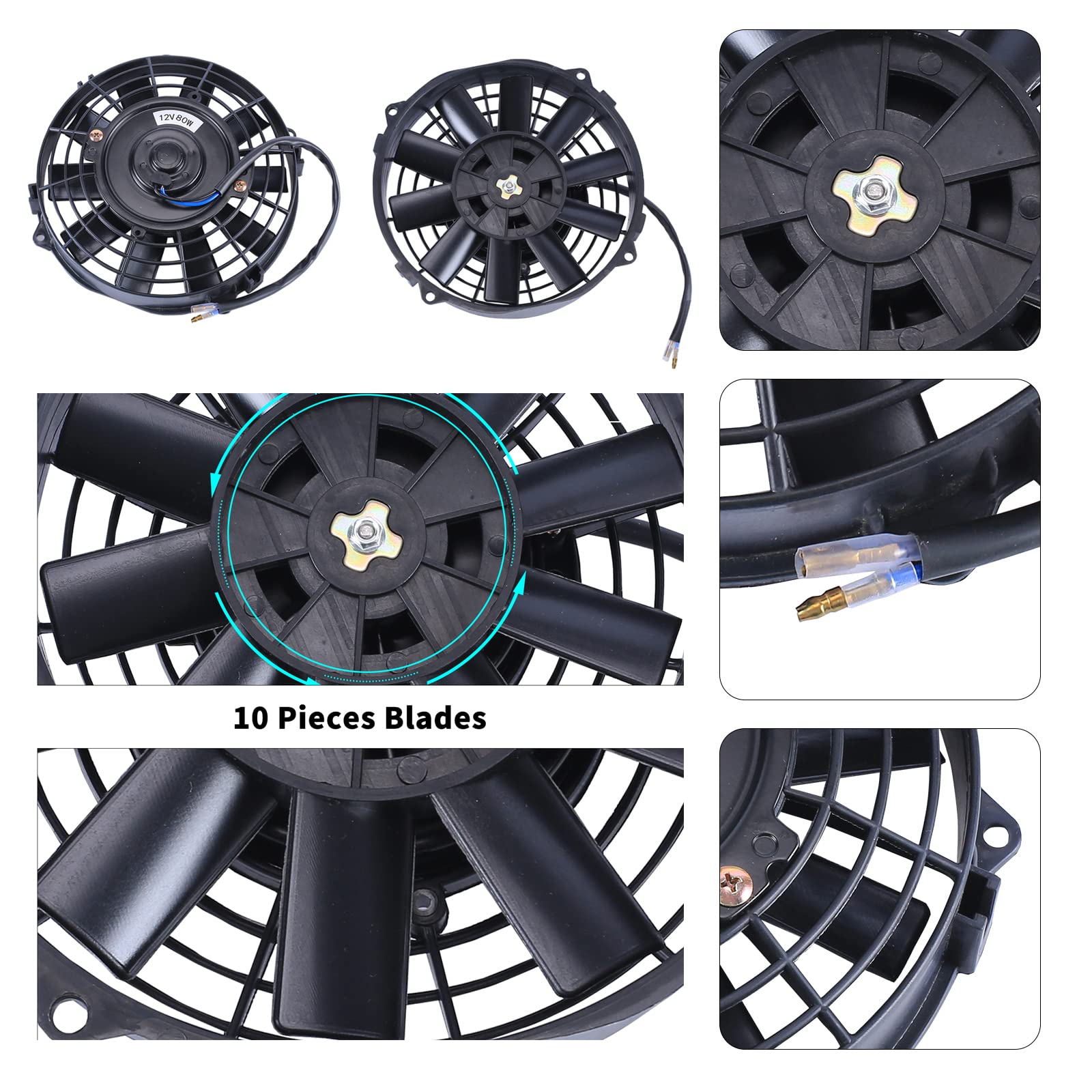 Fgjqefg 7 Inch Black Universal Slim Fan Push Pull Electric Radiator 12V 80W High Performance Cooling Fan Mount Kit Set Of 2