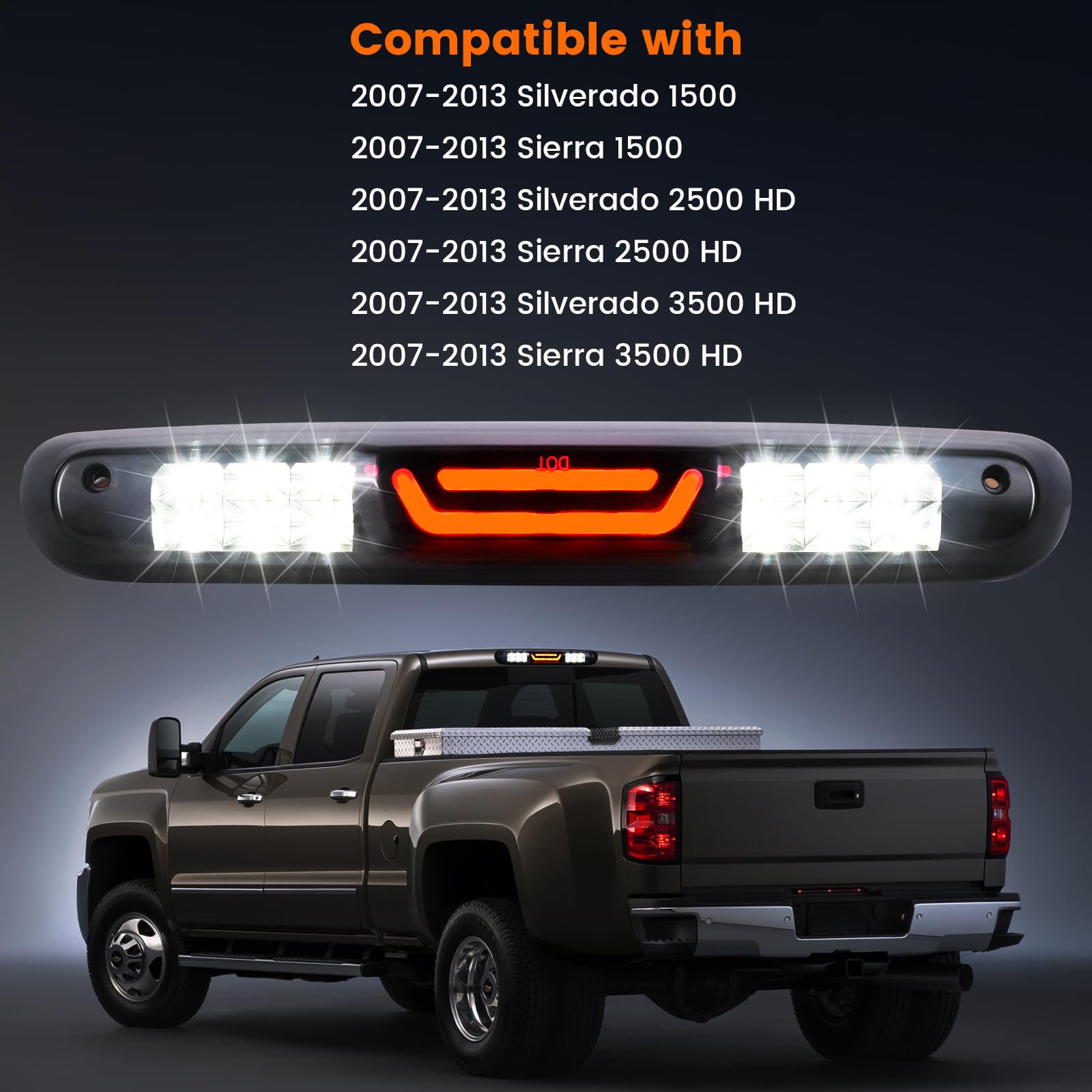 Third Brake Light Compatible With Silverado Sierra 1500 2500Hd 3500Hd 2007 2008 2009 2010 2011 2012 2013 Red Strobe 3Rd Brake Li