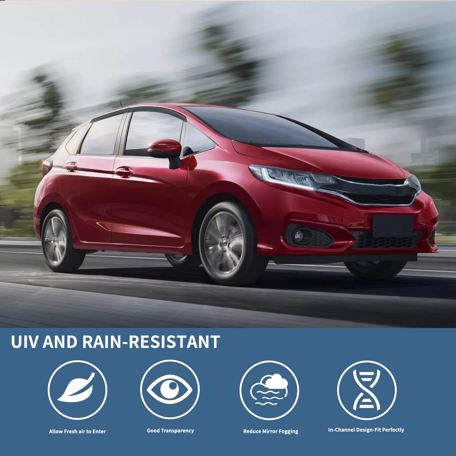 4PCS Rain Guards Window Visors Fits for Honda FIT (Jazz) 4-Door 2015-2020, Front & Rear Wind Deflector, Outside Mount Vent Shade