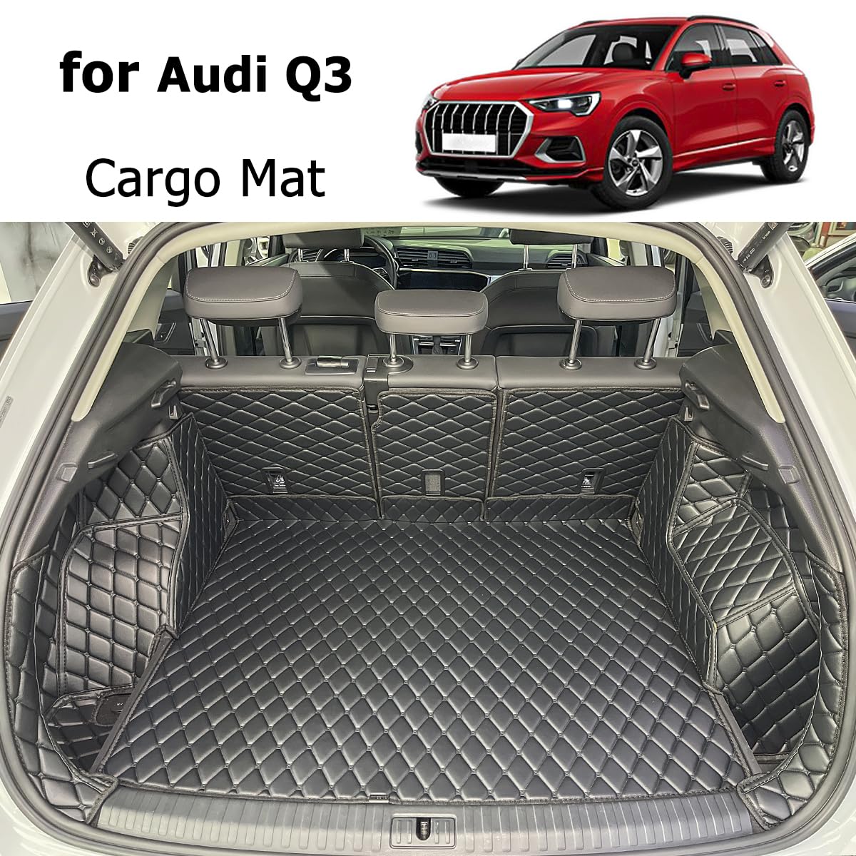 7DEEKEI Cargo Mat Compatible with 2018-2024 Audi Q3 Trunk Mat (and Rear Left and Right Side Panels) Cargo Liners for Audi Q 3