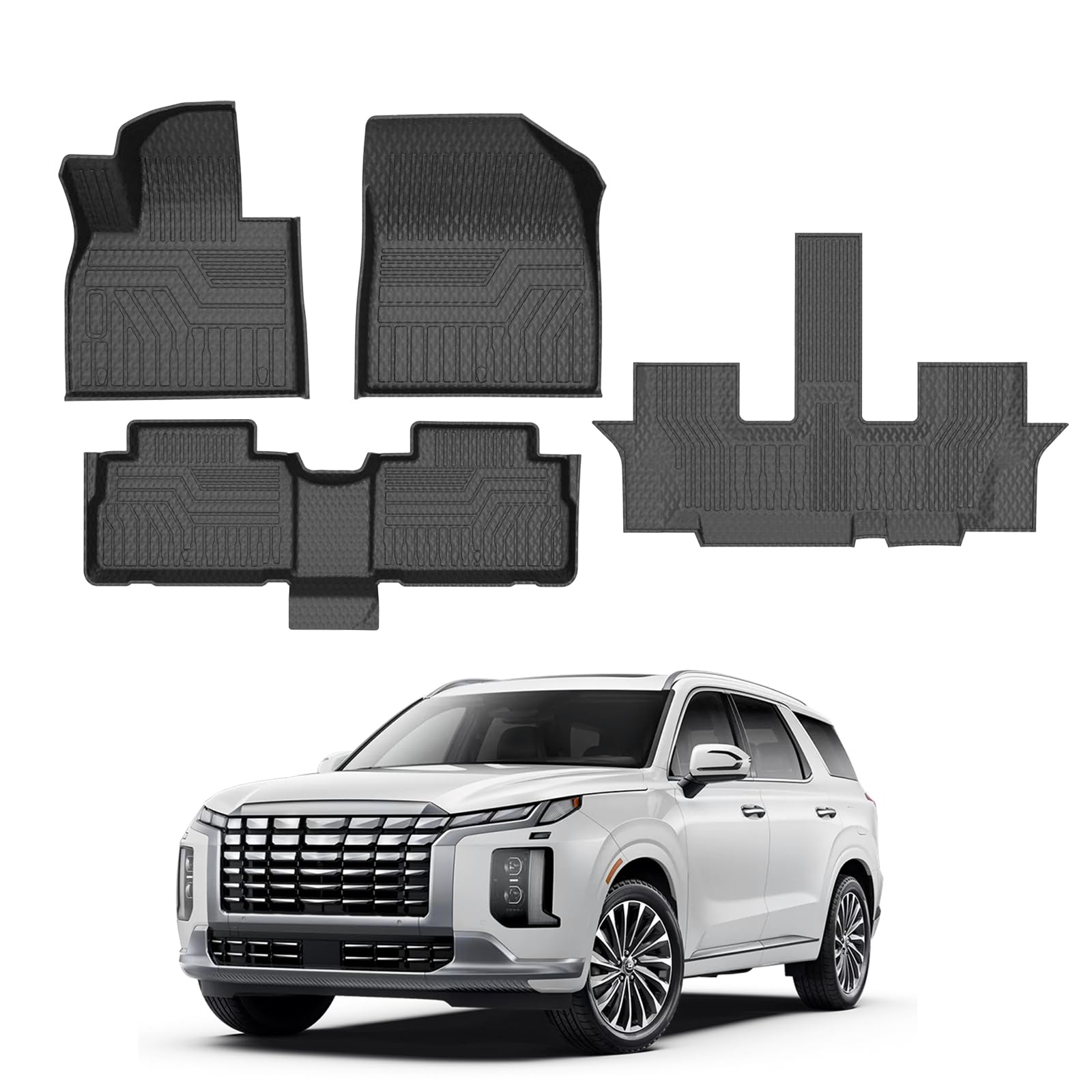 Mixsuper Floor Mats for Hyundai Palisade 2020-2025, Only for 7 Passenger, All Weather Floor Liners 3 Row Set Black