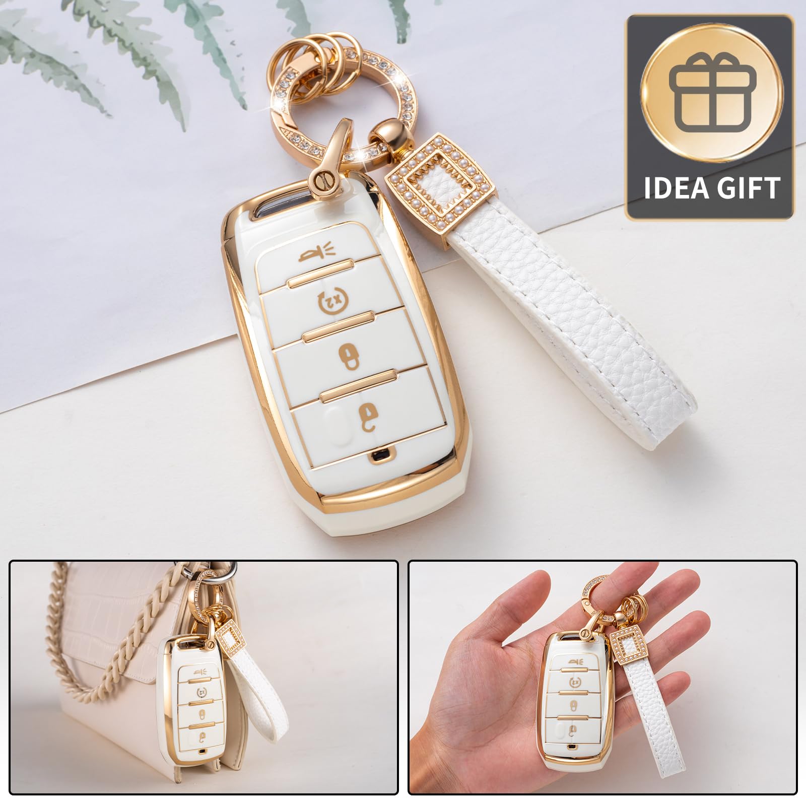 Cacarlike For Dodge Key Fob Cover With Leather Lanyard, Car Key Fob Case Compatible With 2019-2023 Dodge Ram 1500 2500 3500 4500