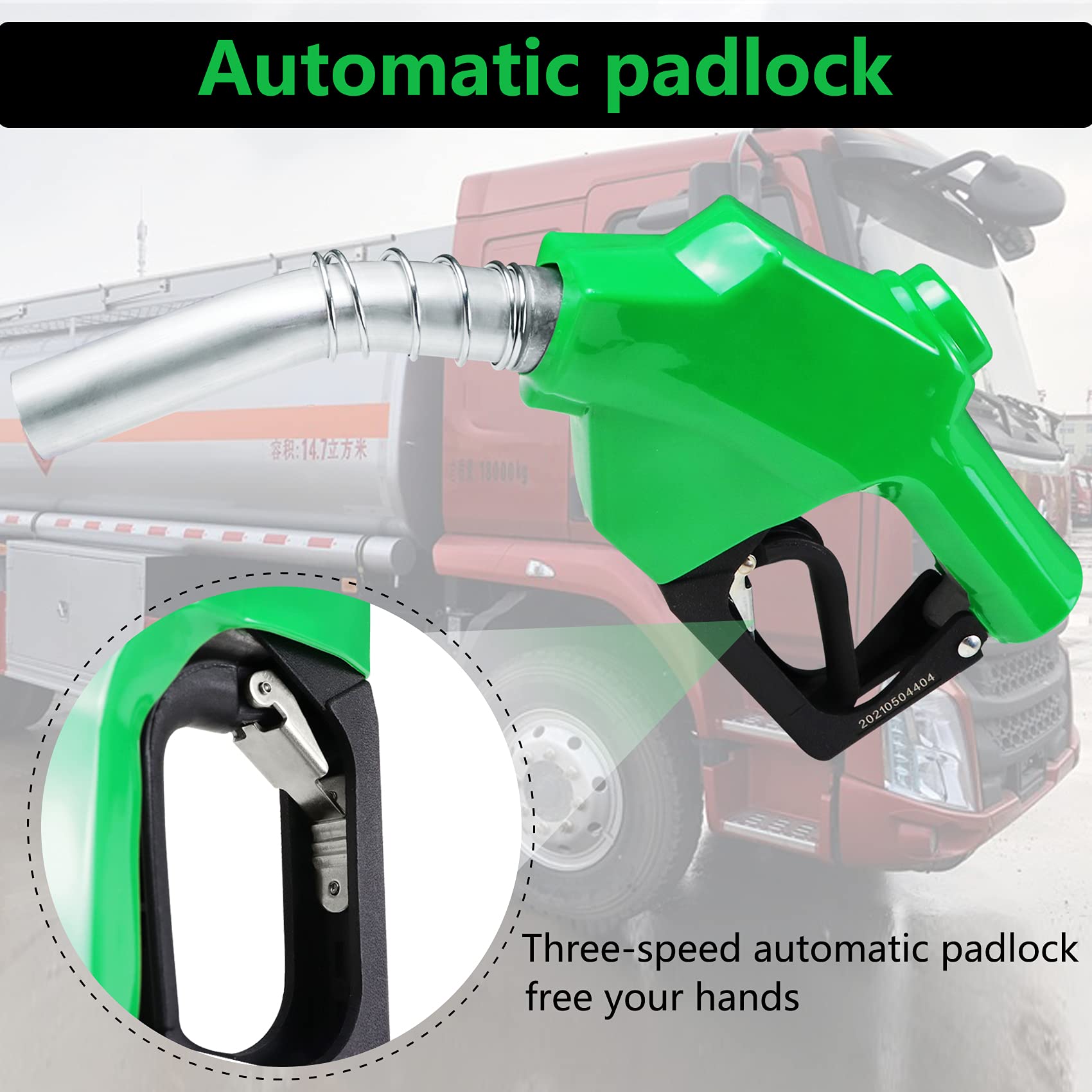 Azdele 1 Inch NPT Green Automatic Fueling Nozzle 1-3/16 Inches(OD=30mm) Spout Auto Shut Off Aluminum Alloy Diesel Petrol Fuel No