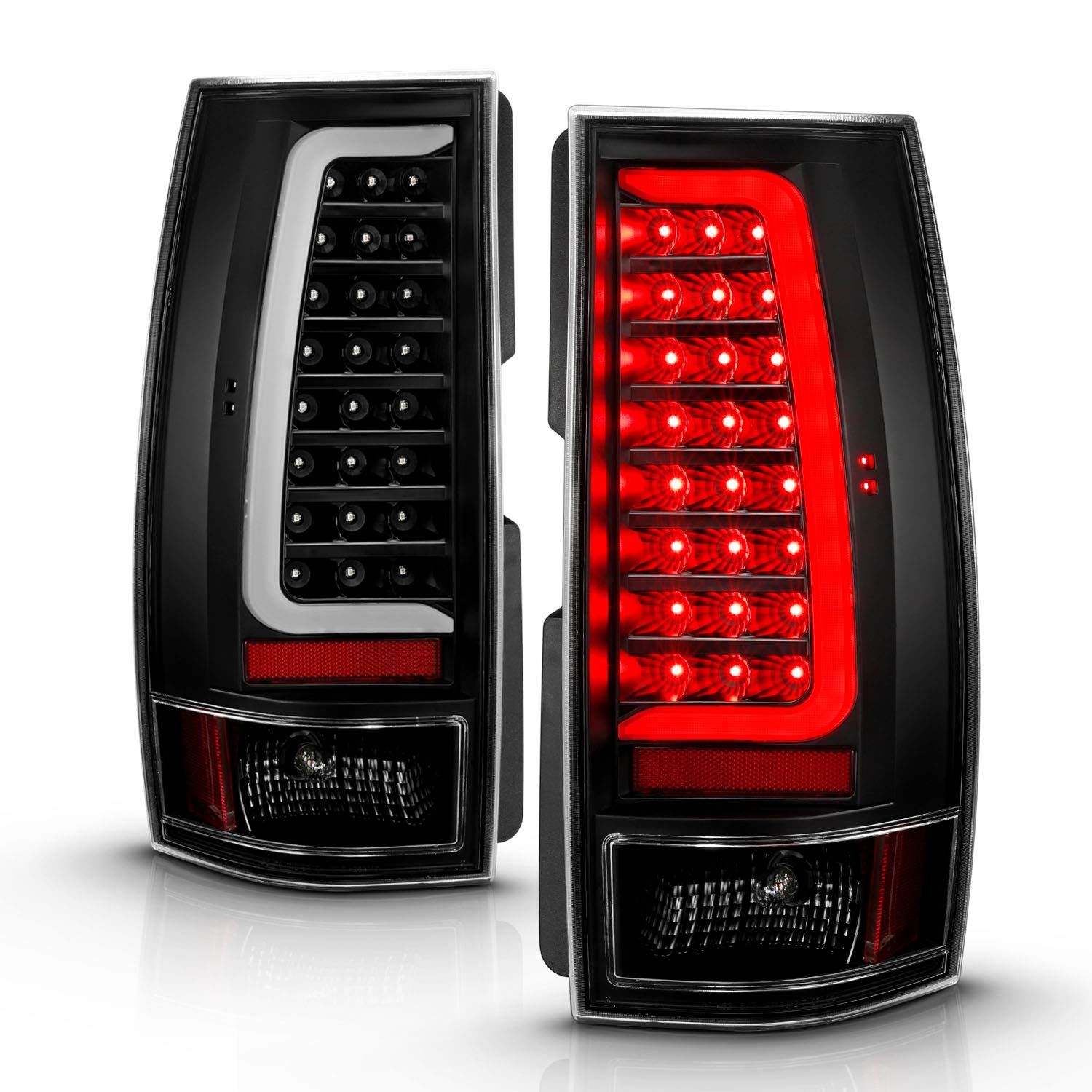 AmeriLite LED Tube Tail Lights Set for 2007-2014 Chevy Tahoe/Suburban & GMC Yukon XL Denali - Clear Black - Driver & Passenger Side