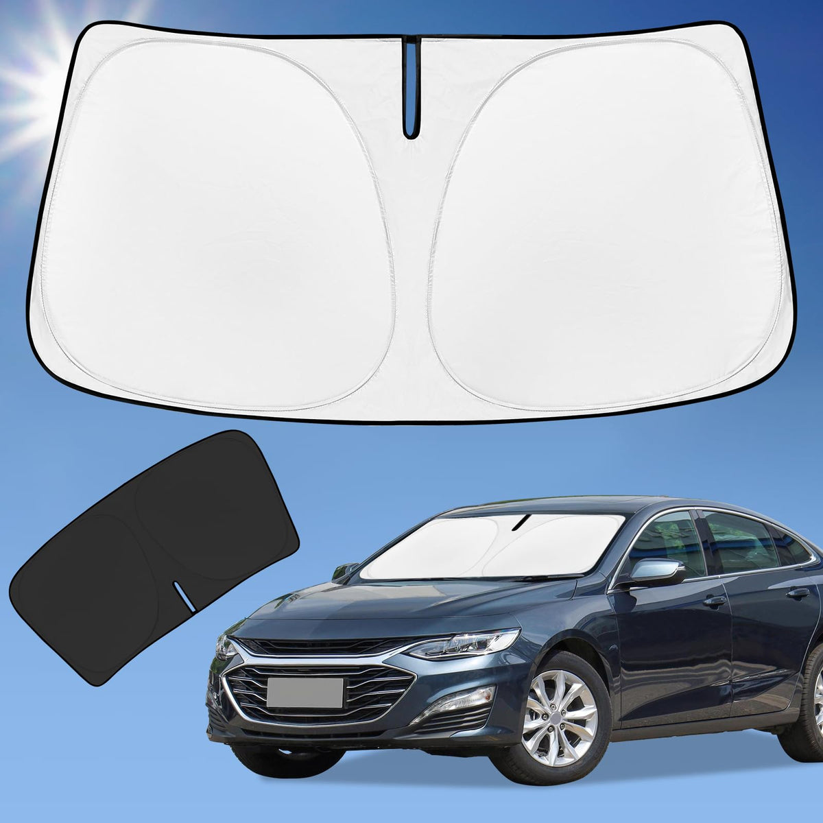 Sun Shade Sunshade for Chevrolet Malibu Windshield Cover, 4-Layer Front Window Shade Custom fit Chevy Malibu 2016-2024 2025 Sun 