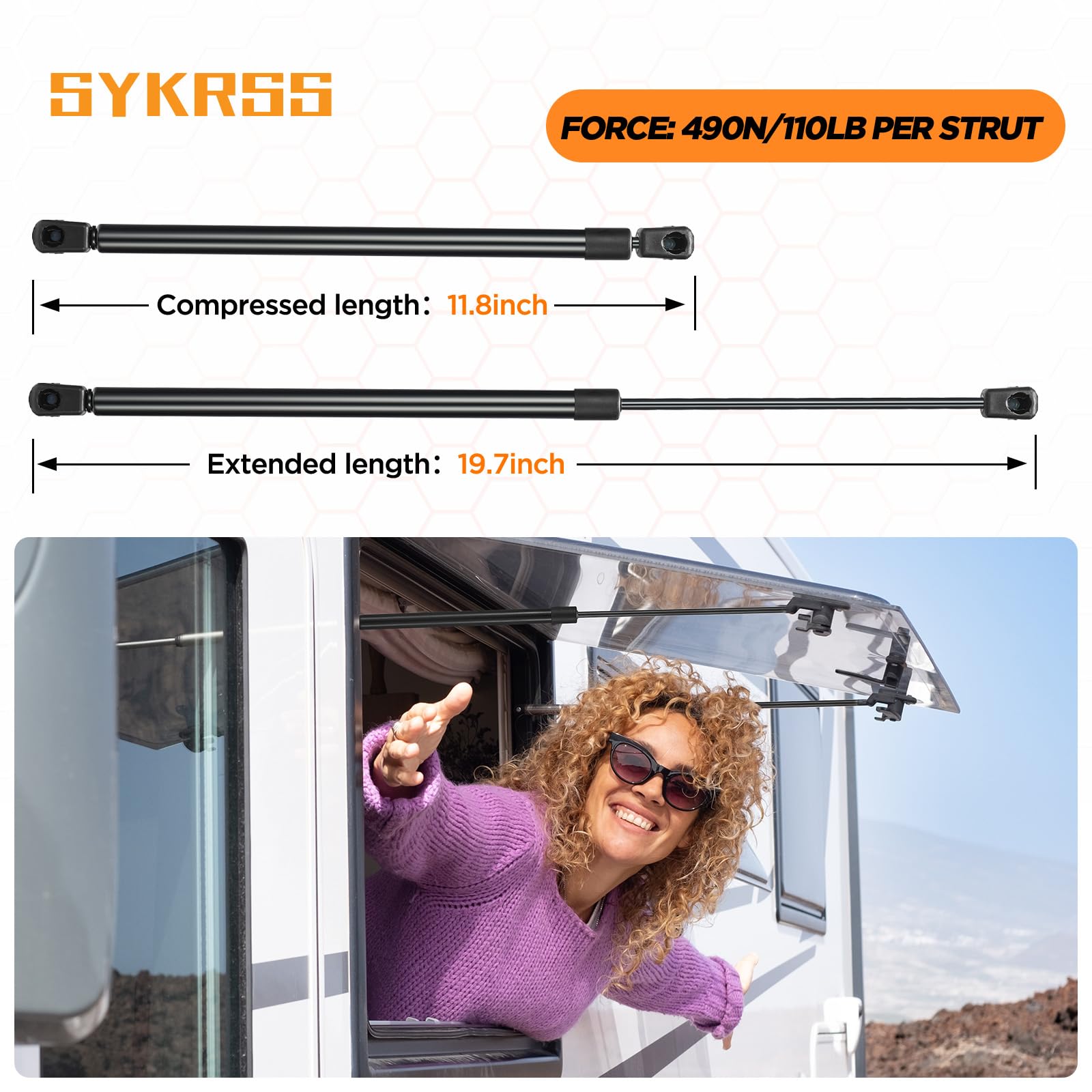 SYKRSS C16-17796 20 '' Gas Strut 20 inch 110Lbs/489N Struts Shock Lift Support Gas Spring for Camper Rear Window Door TV Cabinet