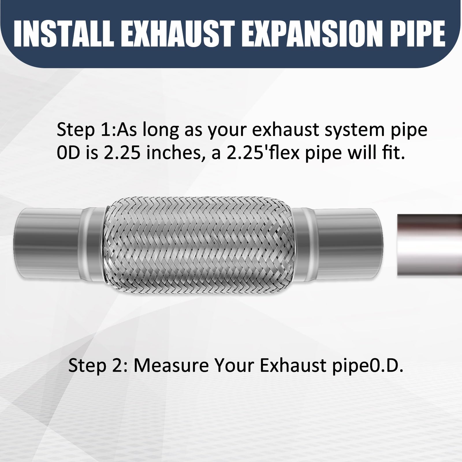 Yaocom 2pcs 2.25'' x 12'' Exhaust Pipe Stainless Steel Double Braid Long Exhaust Pipe for Heavy Duty and Cars