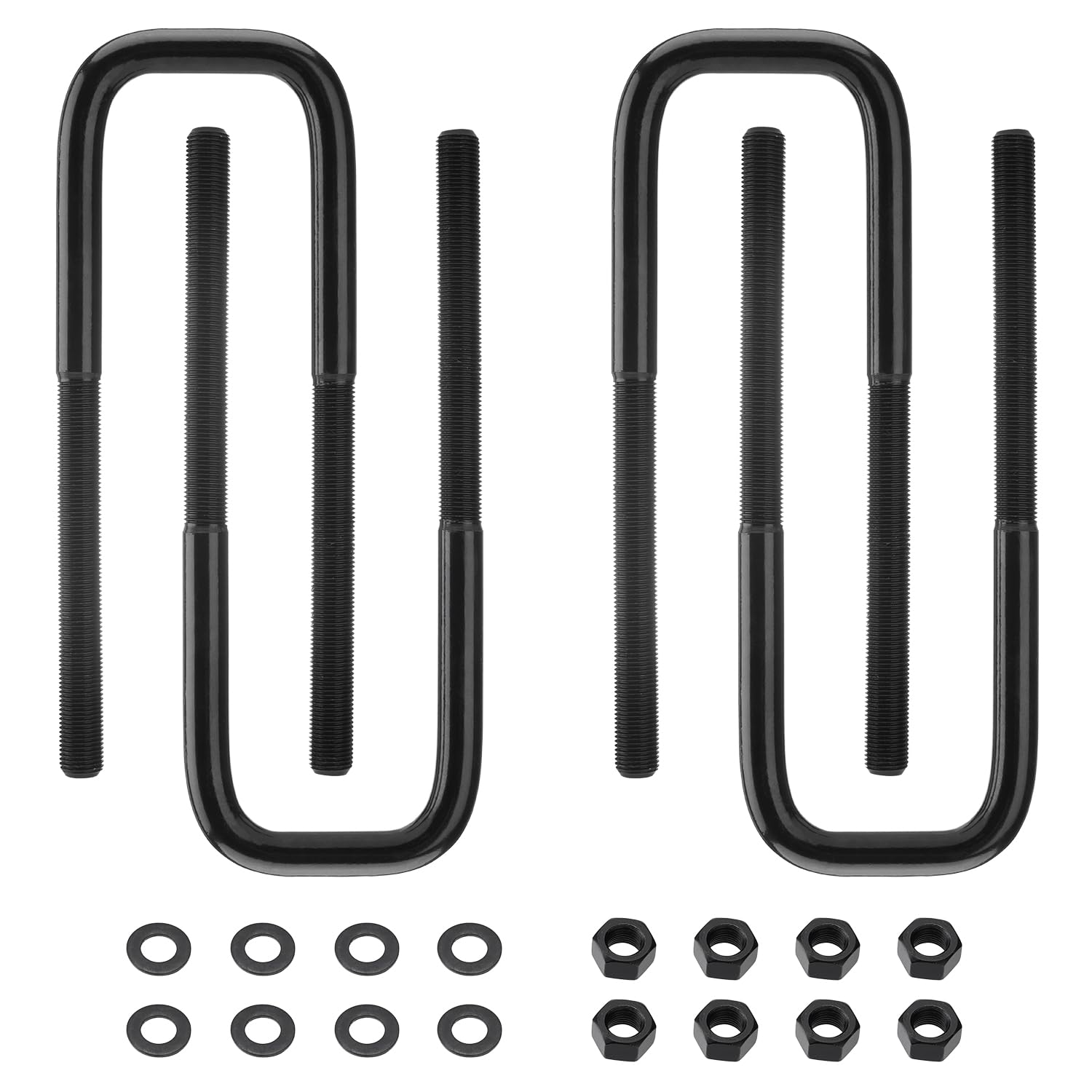 Racewill 4pcs Extended Square Bend U-Bolts 8.5'' Long x 2.5'' Wide x 9/16'' Threads with Hardware