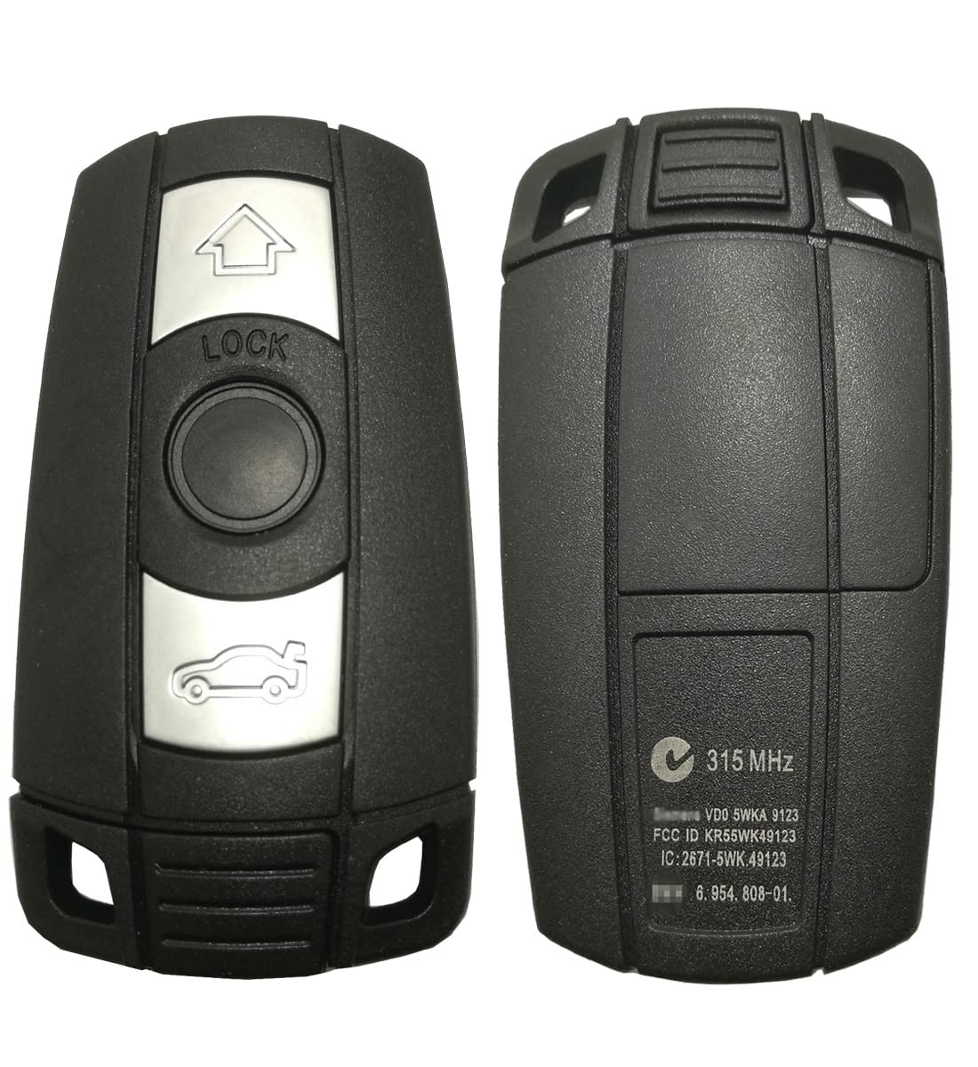 3 Buttons Keyless Remote Car Key Fob Fit For Bmw 3 5 Series X5 X6 315Mhz Kr55Wk49127 Kr55Wk49123 (Black)