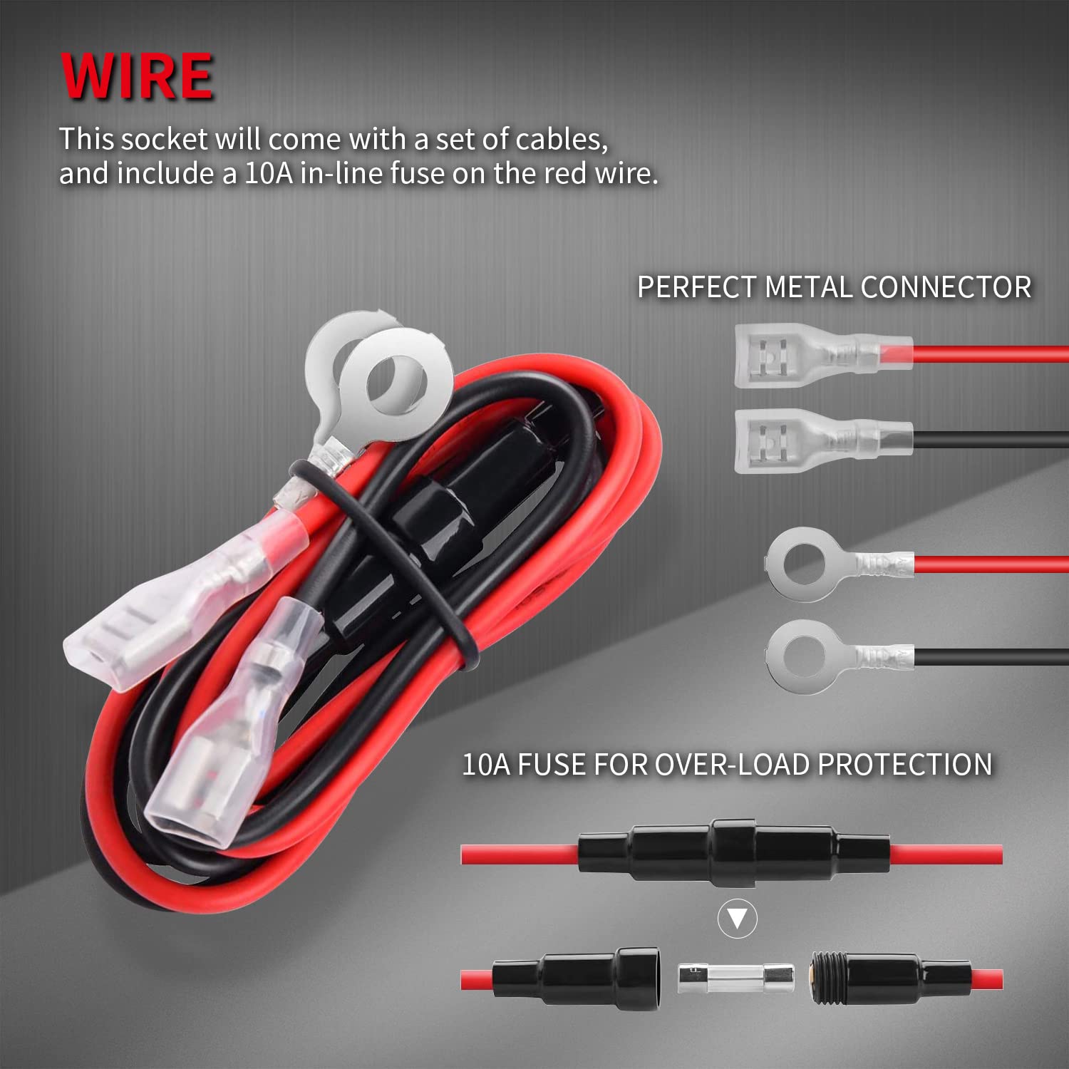 DaierTek Cigarette Lighter Socket DC 12V Car Cigarette Lighter 12 Volt Female Power Outlet Socket Replacement with Cover Wiring