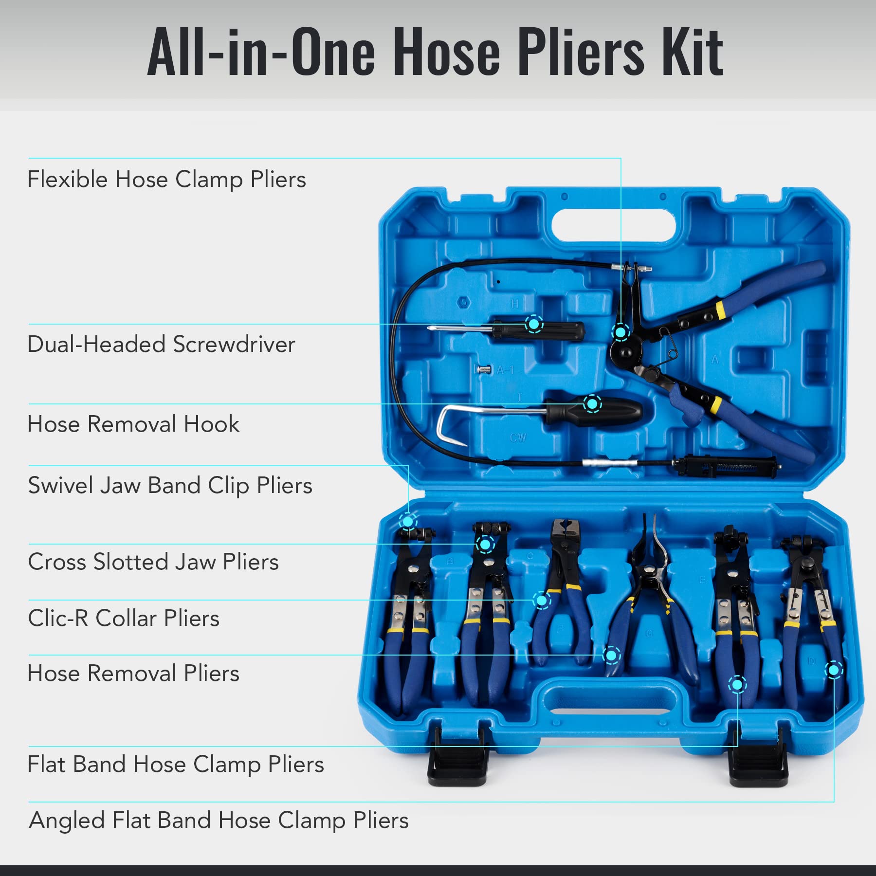 Orion Motor Tech 9Pcs Hose Clamp Pliers For Fuel Oil & Water Hoses, Automotive Long Reach Hose Clamp Remover Kit With Flexible W