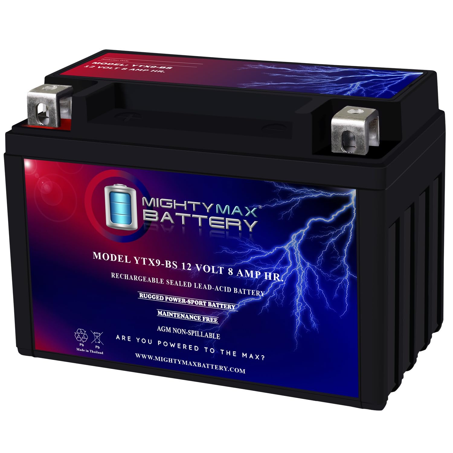 Mighty Max Battery Ytx9-Bs -12 Volt 8 Ah, 135 Cca, Rechargeable Maintenance Free Sla Agm Motorcycle Battery