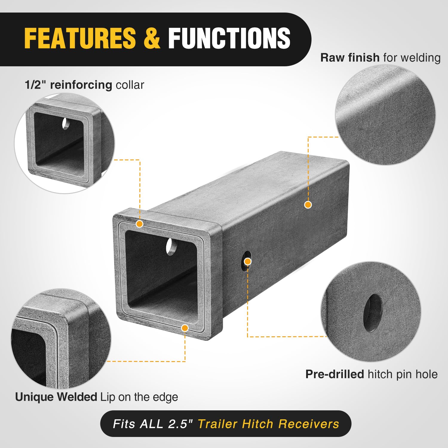 Nilight Hitch Adapter 2.5'' X 10'' Combo Bar Trailer Receiver Tube Weld-On Raw Steel Hitch Bar