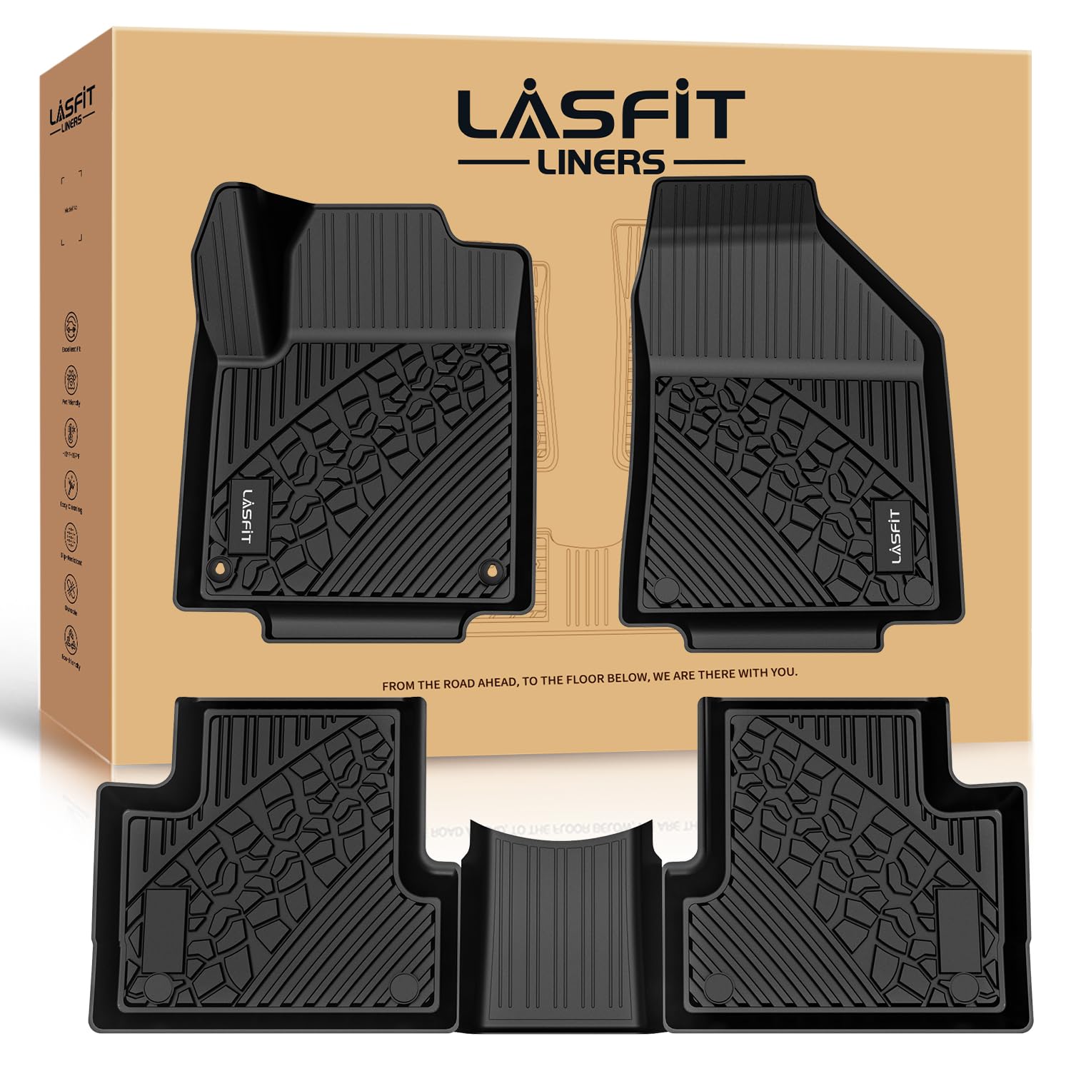 Lasfit Floor Mats For Jeep Cherokee 2015-2023 (Not Fit With Raised Dead Pedal) All Weather Tpe Custom Fit Car Mats Floor Liners