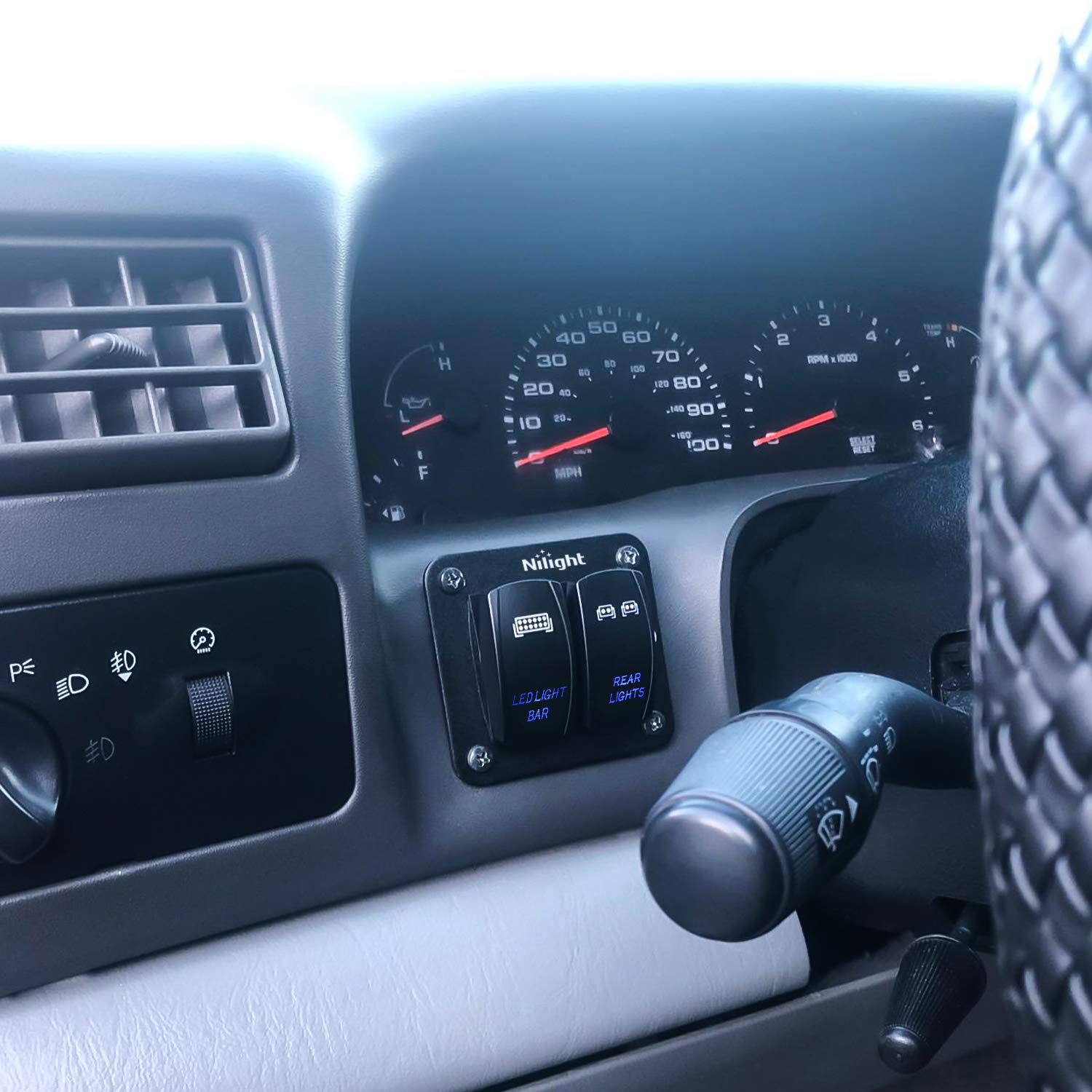 Nilight 90104B 2Gang Aluminum Laser Rear Led Light Bar Rocker 12/24V 5Pin On/Off Pre-Wired Toggle Switch Panel For Marine Boat C