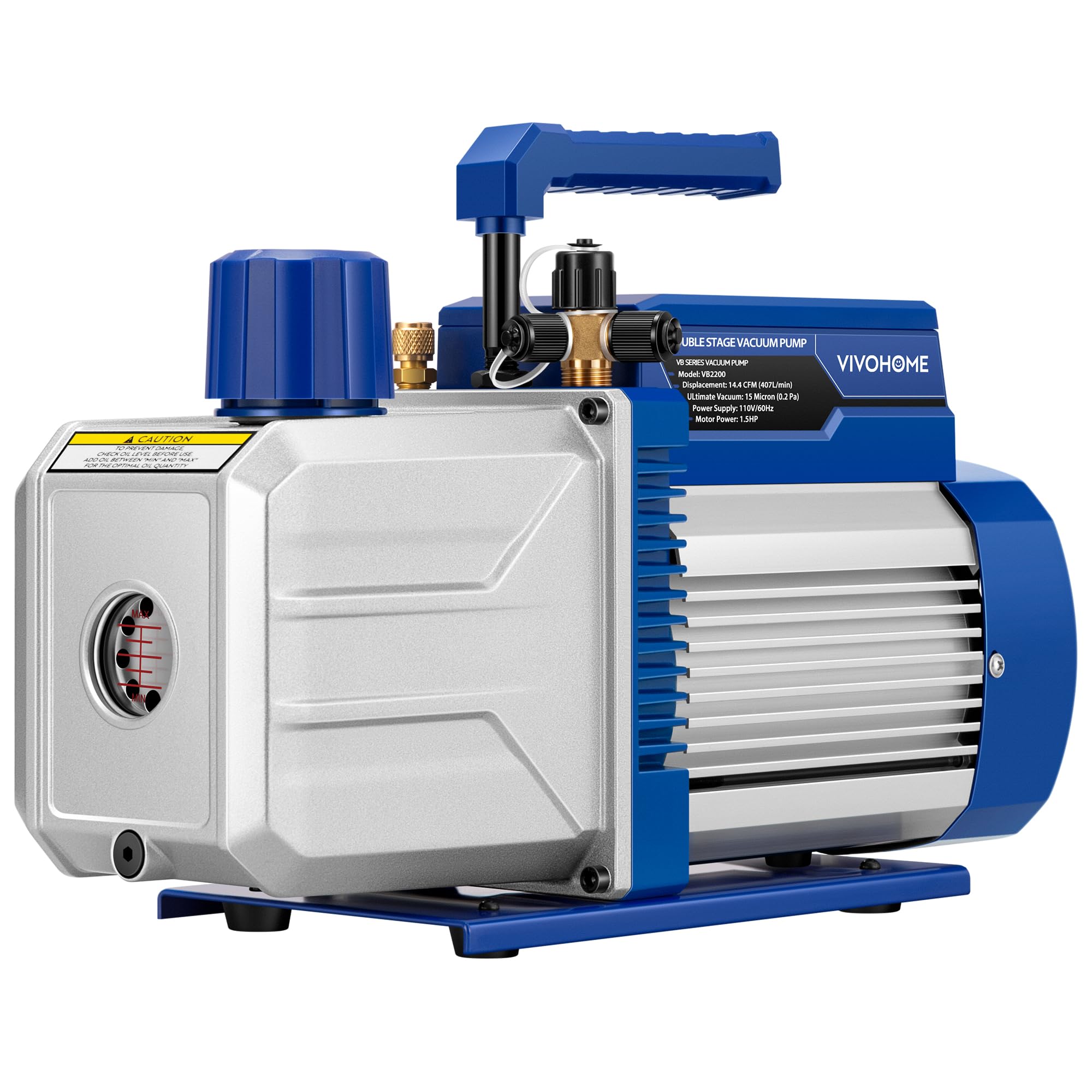VIVOHOME 1.5 HP 14.4 CFM 2 Stage HVAC Vacuum Pump for R134a R12 R22 R502 R410a Systems, Auto AC Vacuum Pump for Automotive Air C