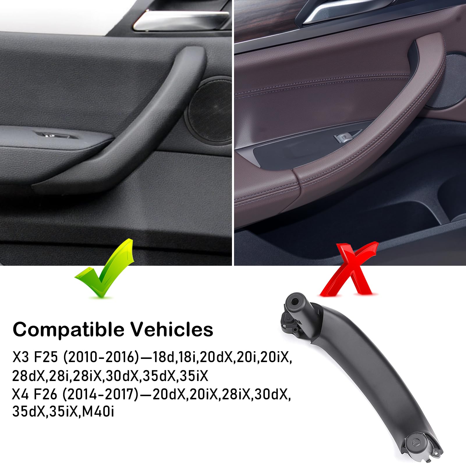 Jaronx Compatible With Bmw X3 F25/ X4 F26 Door Handle, Upgraded Inner Left Rear Passenger Side Door Pull Handle, Interior Door Pull Handle Replacement For X3 2010-2016, X4 2014-2017(Left Black)