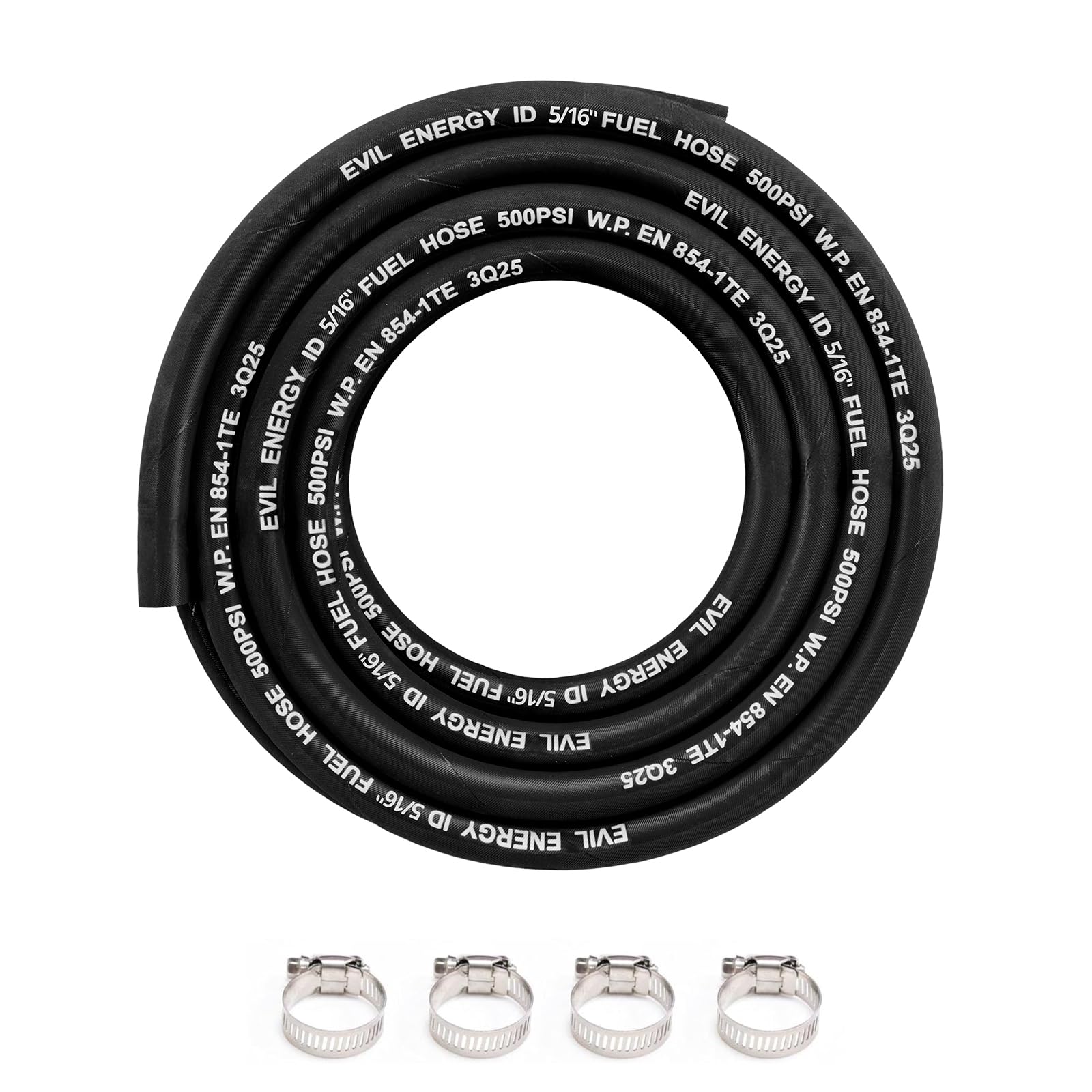 EVIL ENERGY 5/16 High Pressure Fuel Line Hose 15FT 500PSI E85 for Fuel Systems Engines NBR Rubber EN854-1TE Black