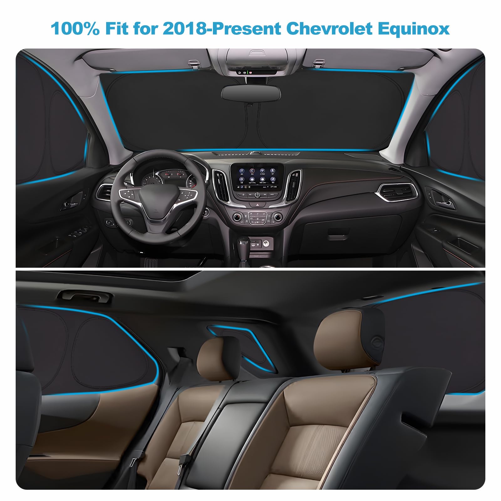 XCBYT 2018-Present Equinox Window Shades | 6 Layers Thickened Car Window Covers | 2 in 1 Car Full Window Privacy Curtains | 100%