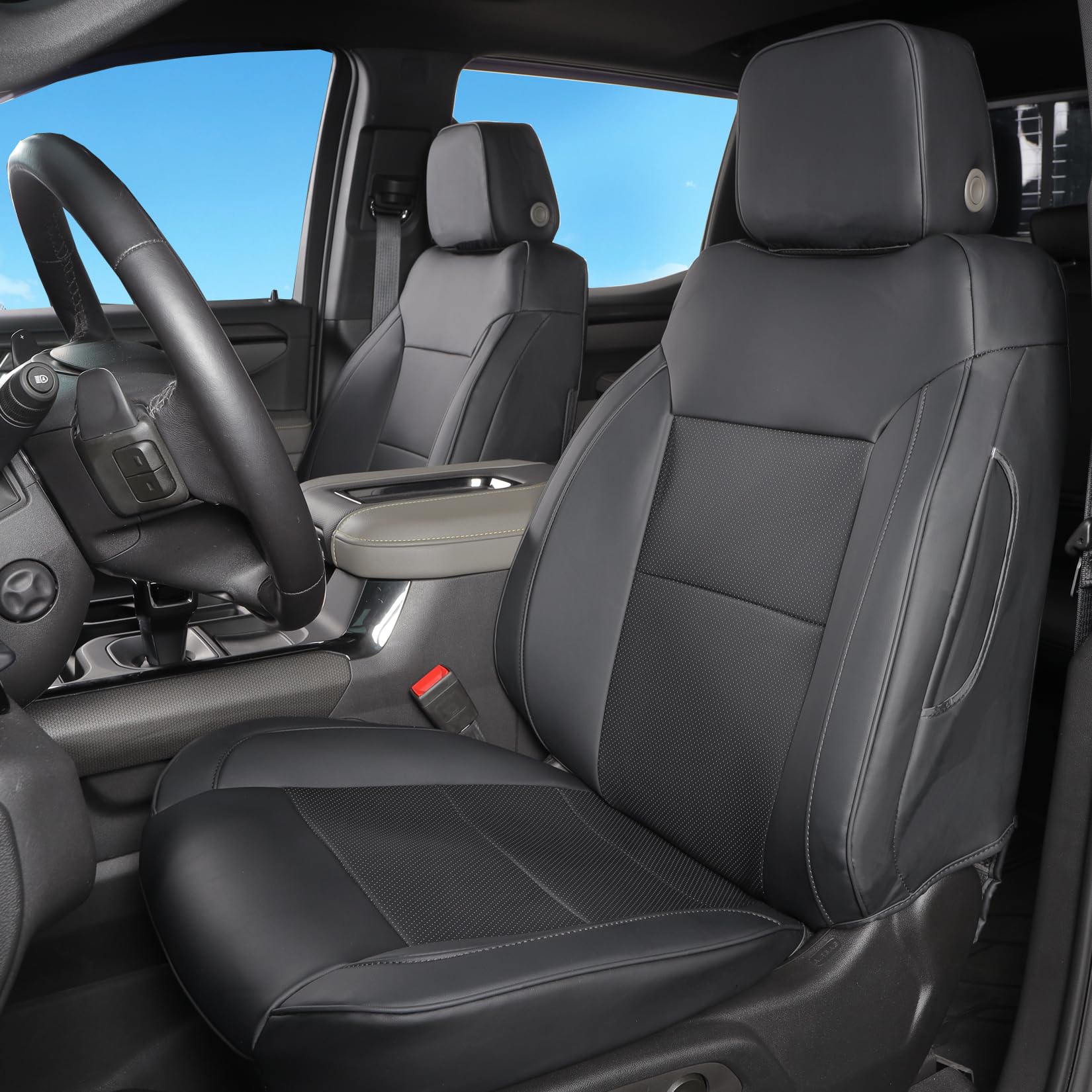 Tandi Custom Fit Silverado Seat Covers Full Set With Faux Leather For Chevy Silverado 2014 2015 2016 2017 2018 And For Gmc Sierr