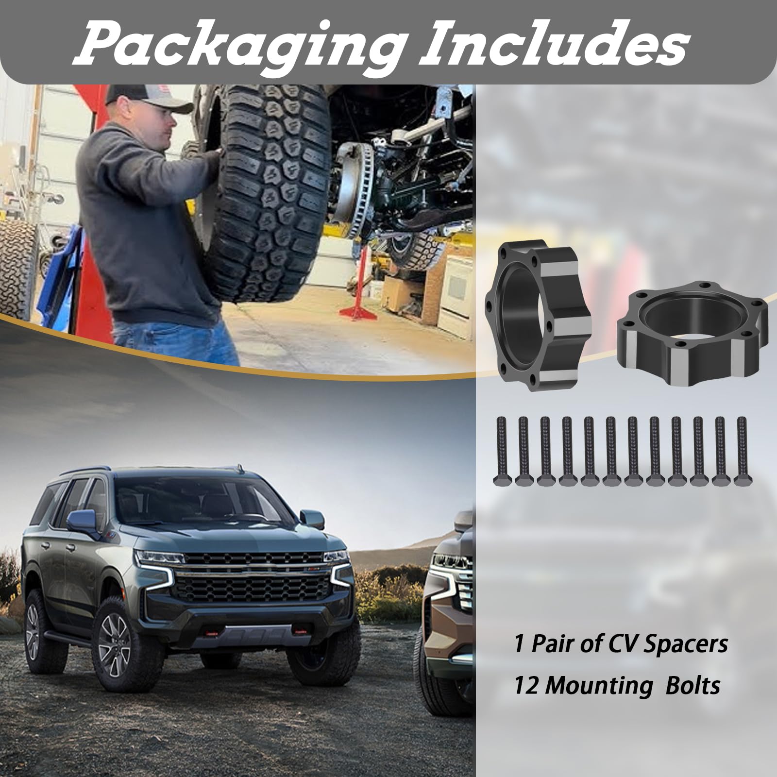 SeDeplacer CV Spacers with Hardware for 99-16 Chevy/GMC 1500, Tahoe, Yukon, Suburban - Fits 5-7.5" Suspension Lift