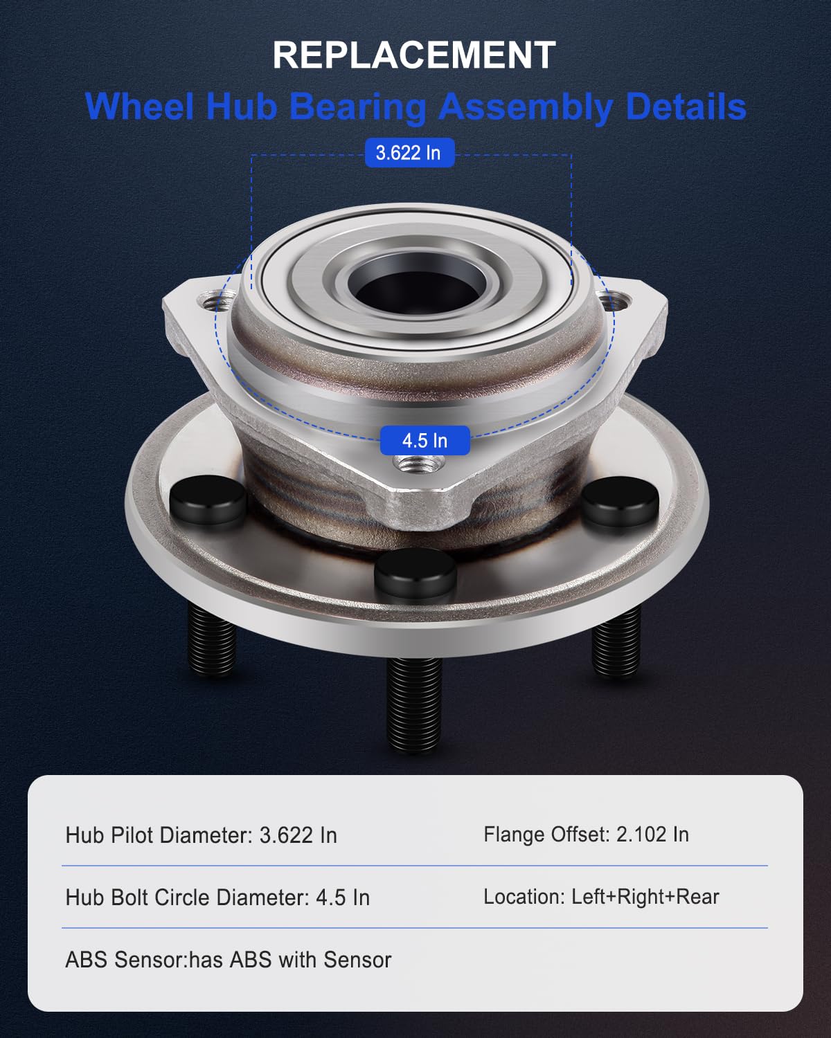 ECCPP Replacement For Wheel Bearing Hub 512326 X2 Hub Bearing Assembly Hub Assemblies Rear Axle 5 Lugs W/ABS Sensor For Hyundai