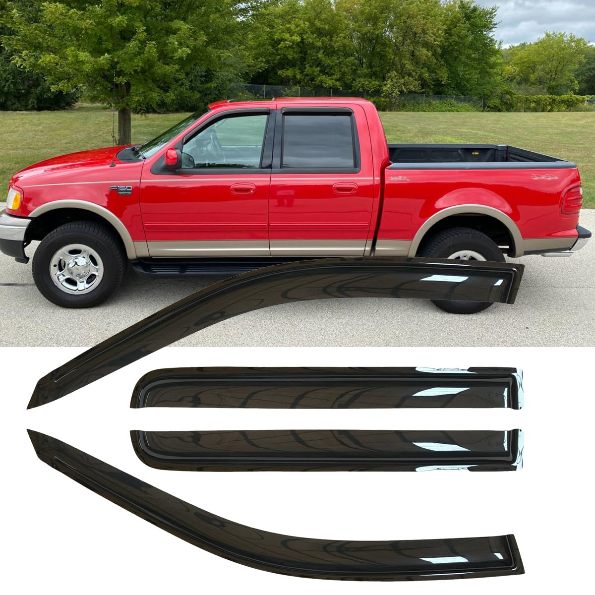 Deebior 4Pcs Original Shatterproof Outside Mount Style Window Rain Guard Shield Side Window Wind Deflectors Dark Smoke Vent Wind