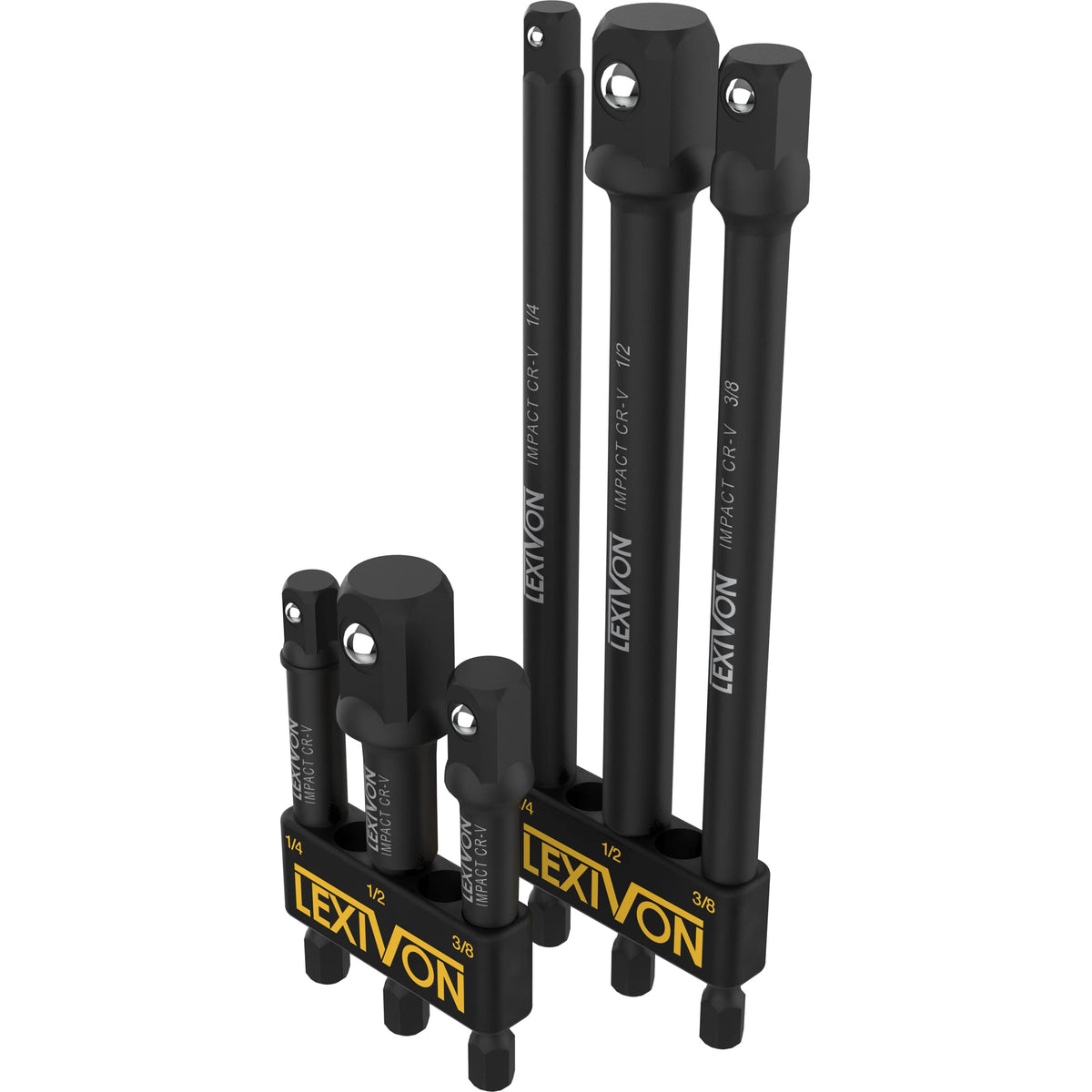 Lexivon 6-Piece Impact Grade Socket Adapter Set - 3 & 6 Extension Bit With Holder  14, 38, And 12 Drive, Adapt Your Power Drill 