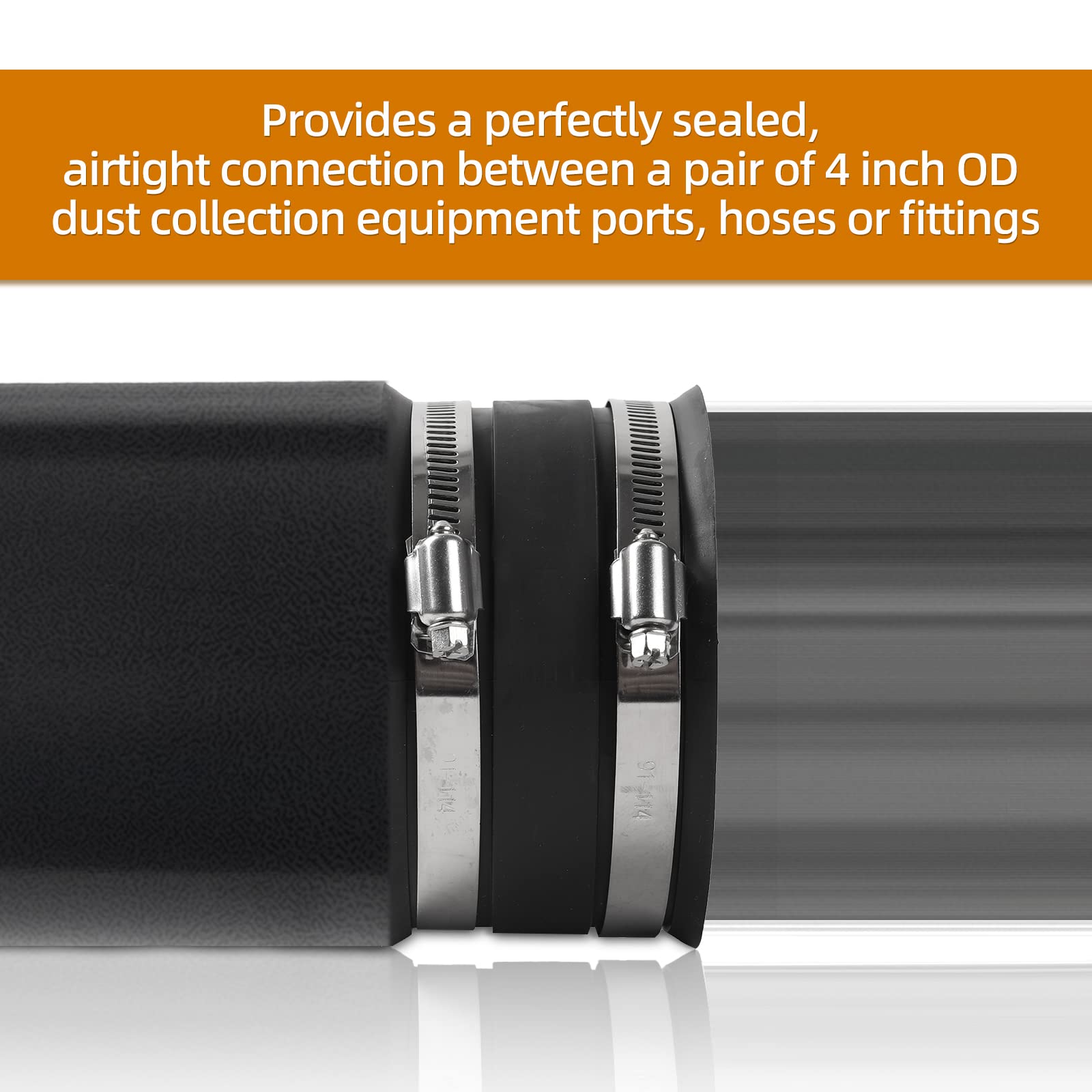 (2-Pack) 4 Inches Outer Diameter Flexible Hose Cuff Coupler With Integrated 2 Dust Collection Hose Clamps - Rubber Vacuum Hose C