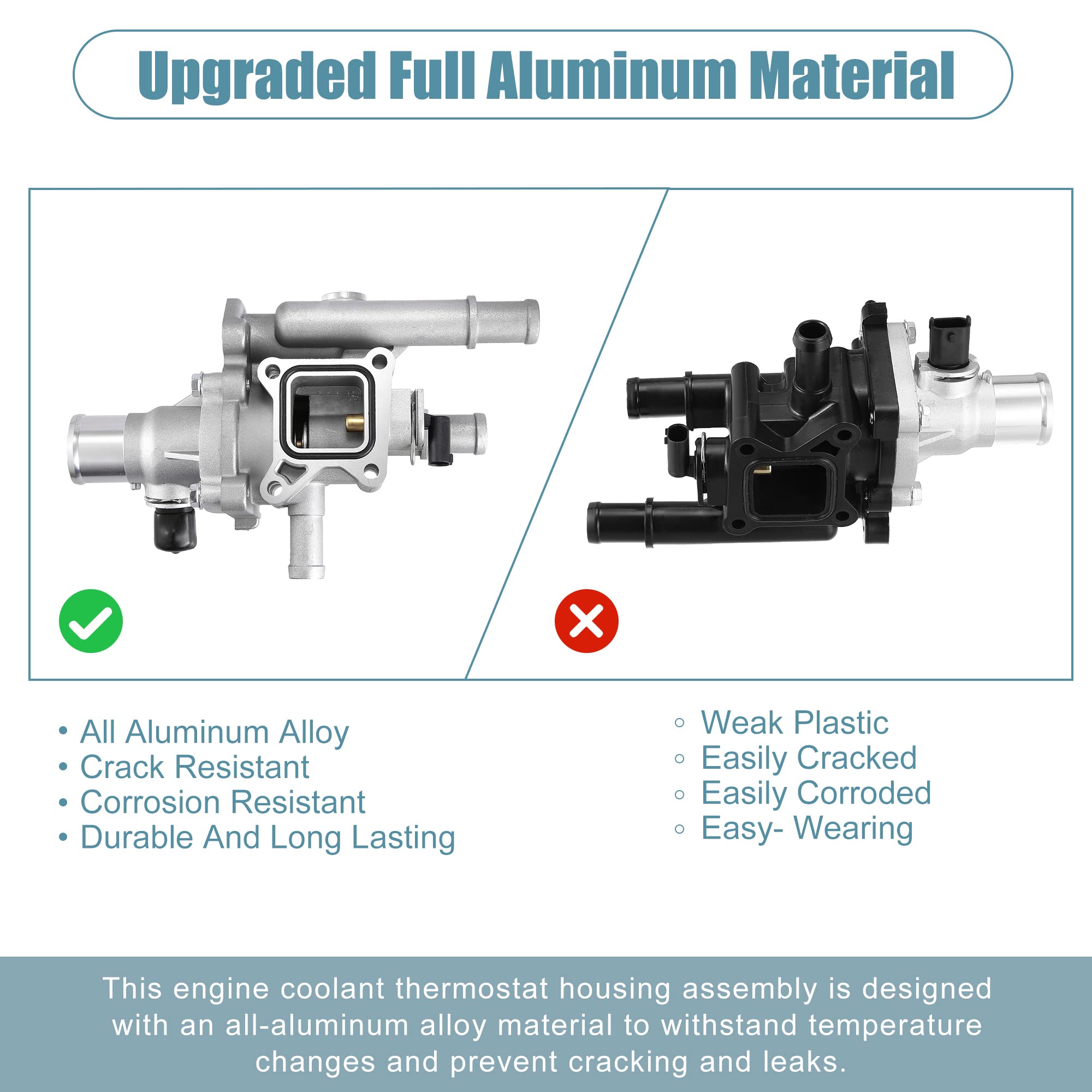 X AUTOHAUX Engine Coolant Thermostat Housing Assembly with Sensor Gasket for Chevrolet Cruze/Sonic 1.8L, Full Aluminum Alloy, Silver Tone