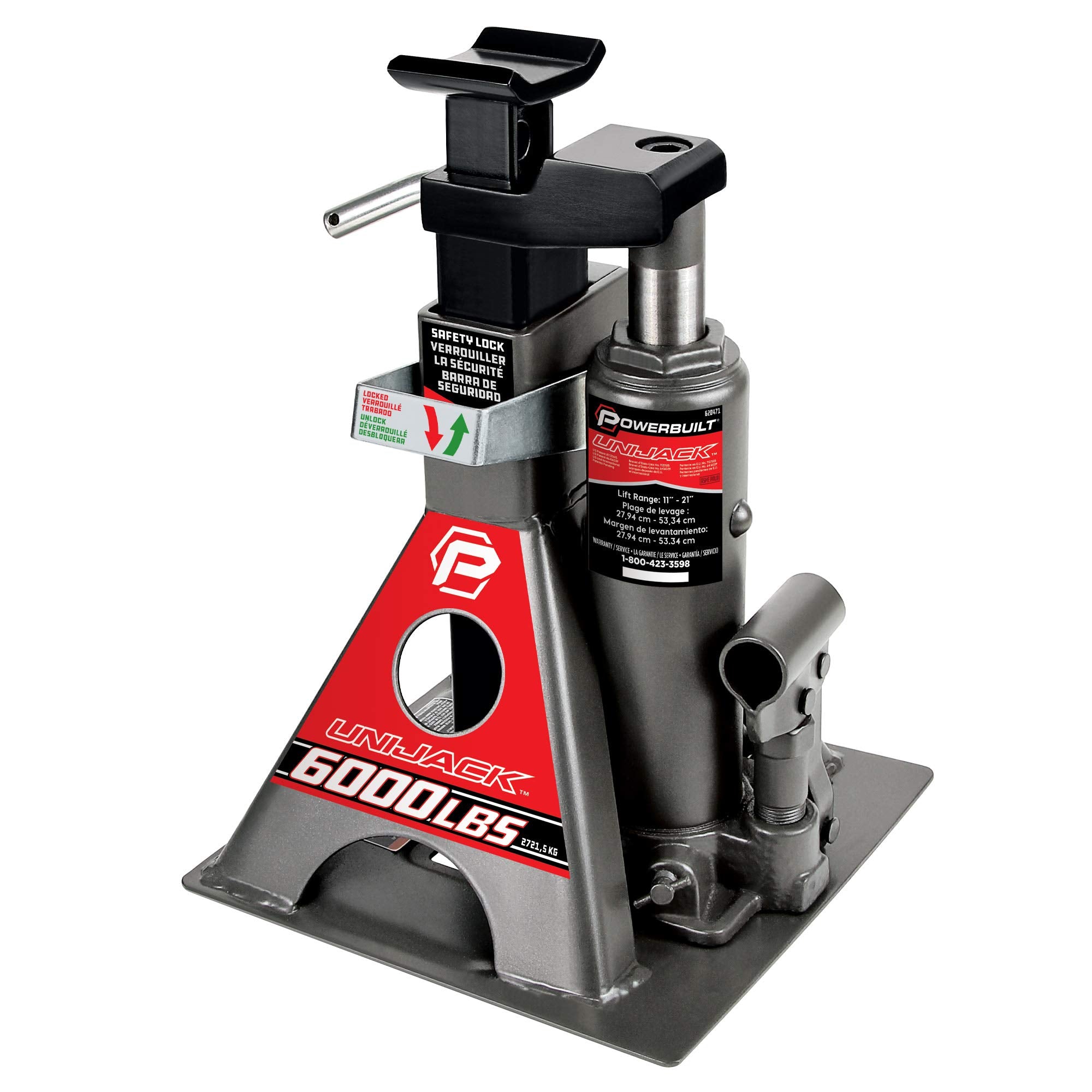 Powerbuilt 3 Ton, Bottle Jack and Jack Stands in One, 6000 Pound Capacity, All-in-One Car Lift, Heavy Duty Vehicle Unijack, Wide