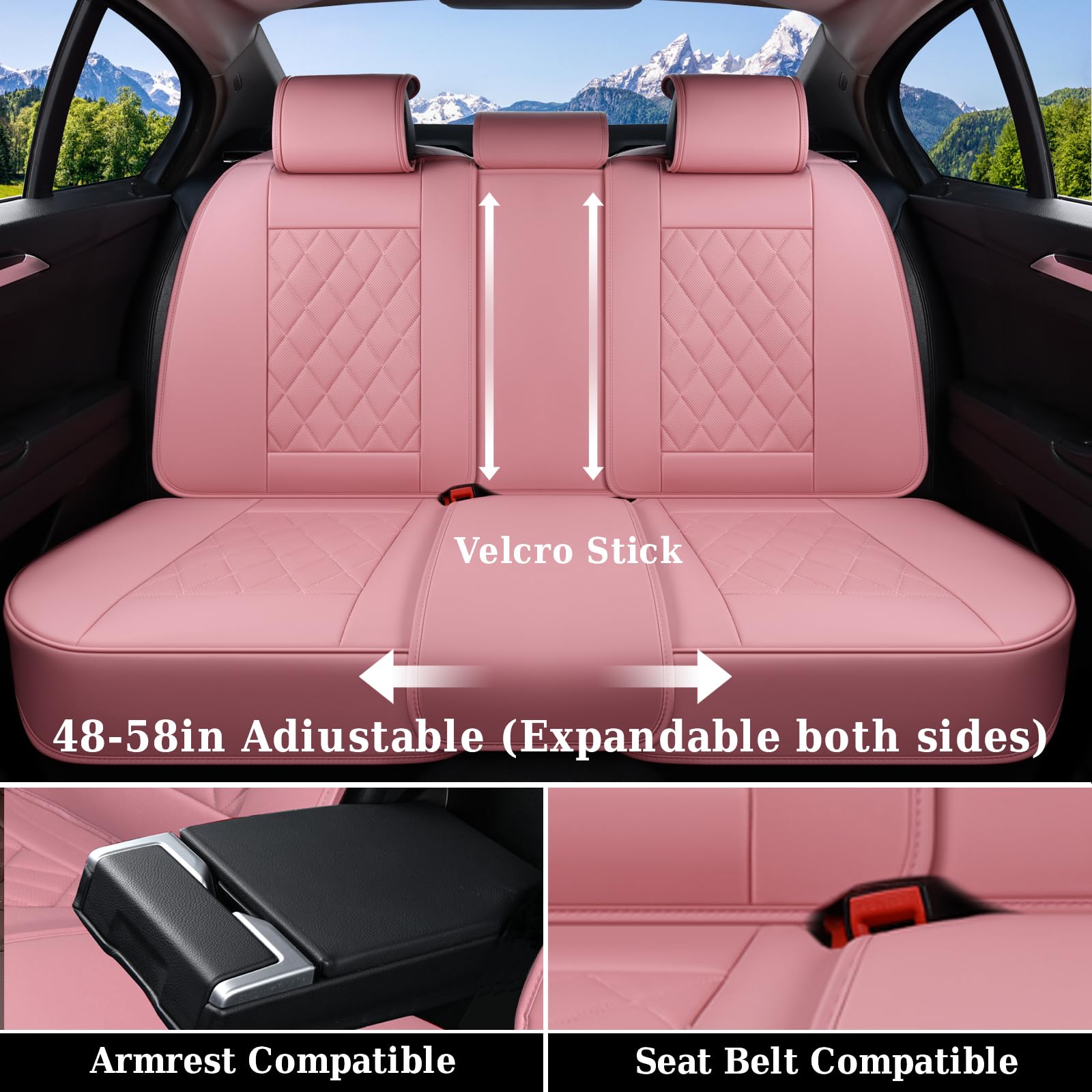 Coverado Front Seat Covers, Luxury Faux Leather Seat Covers For Cars, Pink Car Seat Covers, Car Seat Protector Waterproof, Autom