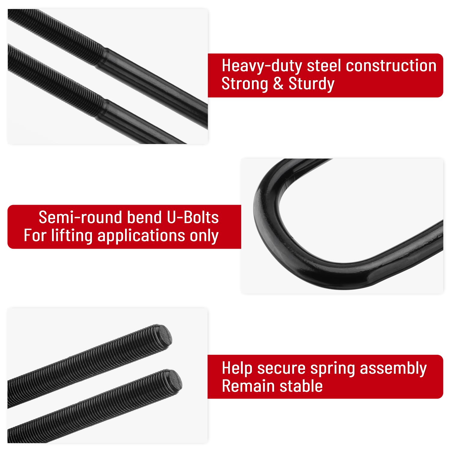 Racewill 4pcs Semi-Round Bend Front U-Bolts Compatible with Ford F250 F350 Super Duty 4WD 1999-2004 12.5 Long x 3 Wide x 9/1