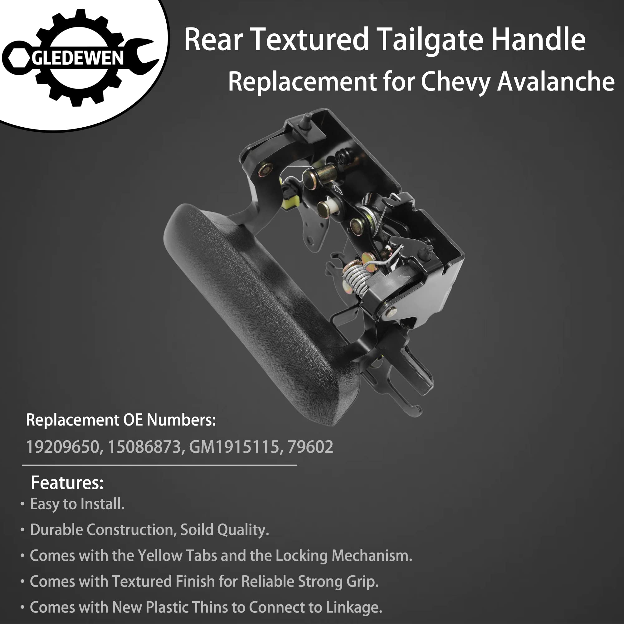 Tailgate Door Handle, Compatible with Chevy Avalanche 1500 2500 Pickup 2002 2003 2004 2005 2006, Exterior Rear Textured, | Repla