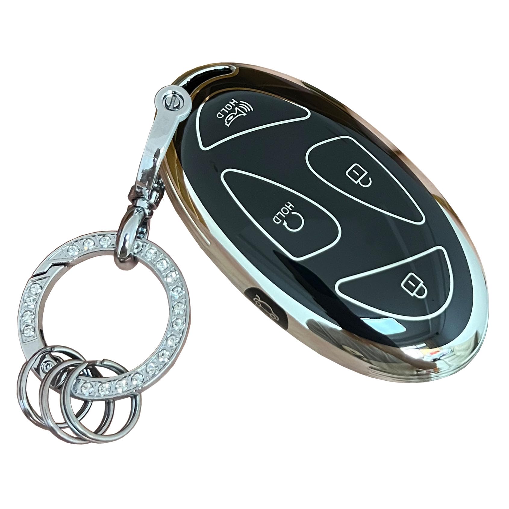 WENHENI for Hyundai Key Fob Cover Shell with Keychain Fit for Hyundai Ioniq 6 Grandeur GN7 KONA 2023 2024 Key (Black-silver-5b)