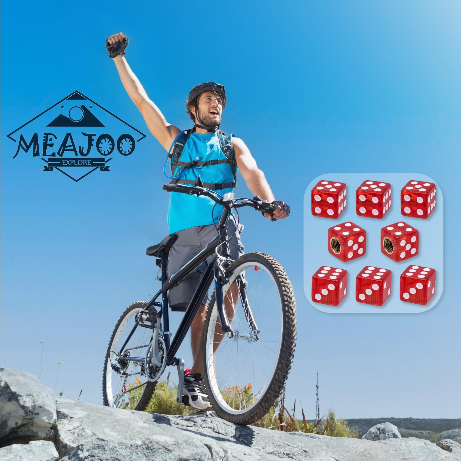 Meajoo 8Pcs Dice Shape Tire Valve Stem Caps, Universal Copper Core Dustproof Tire Valve Stem Covers For Cars, Suv, Trucks, Bikes